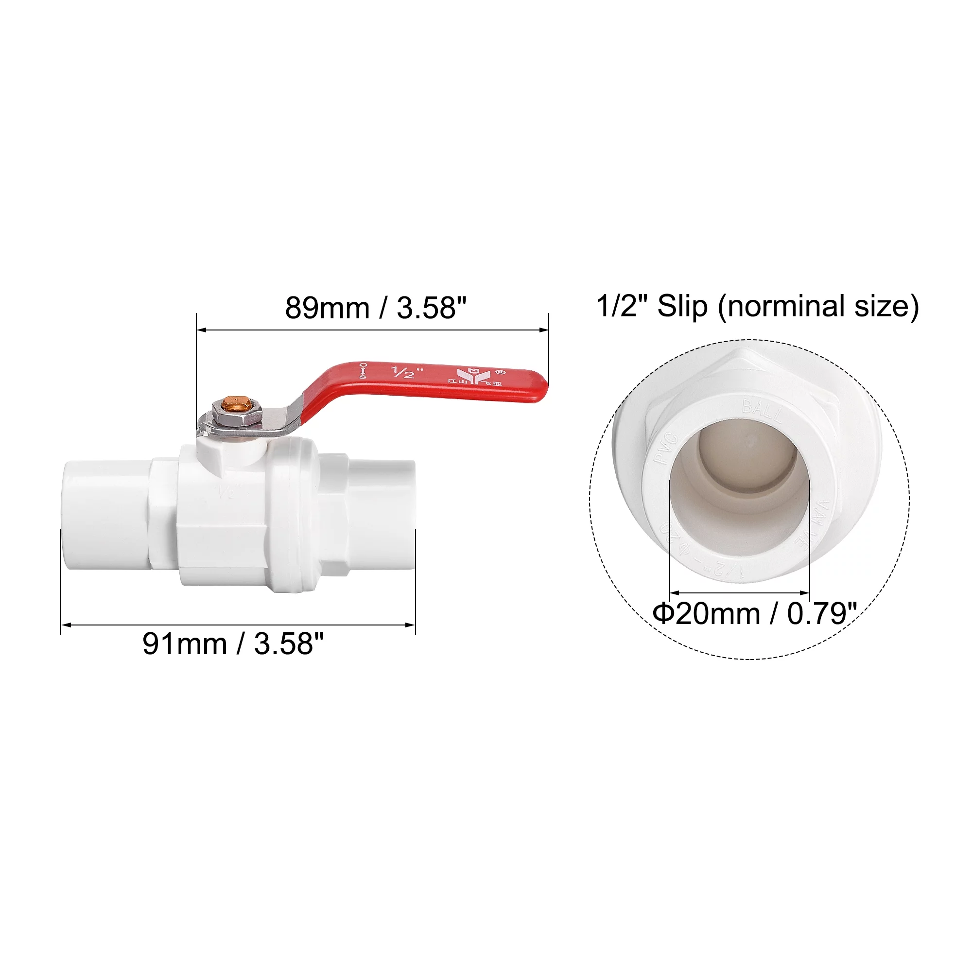 Ball Valve, 20mm ID , PVC Socket End Valve for Aquarium Setup, Sump Pump, Pool, Garden Sprinkler White Red 2Pcs