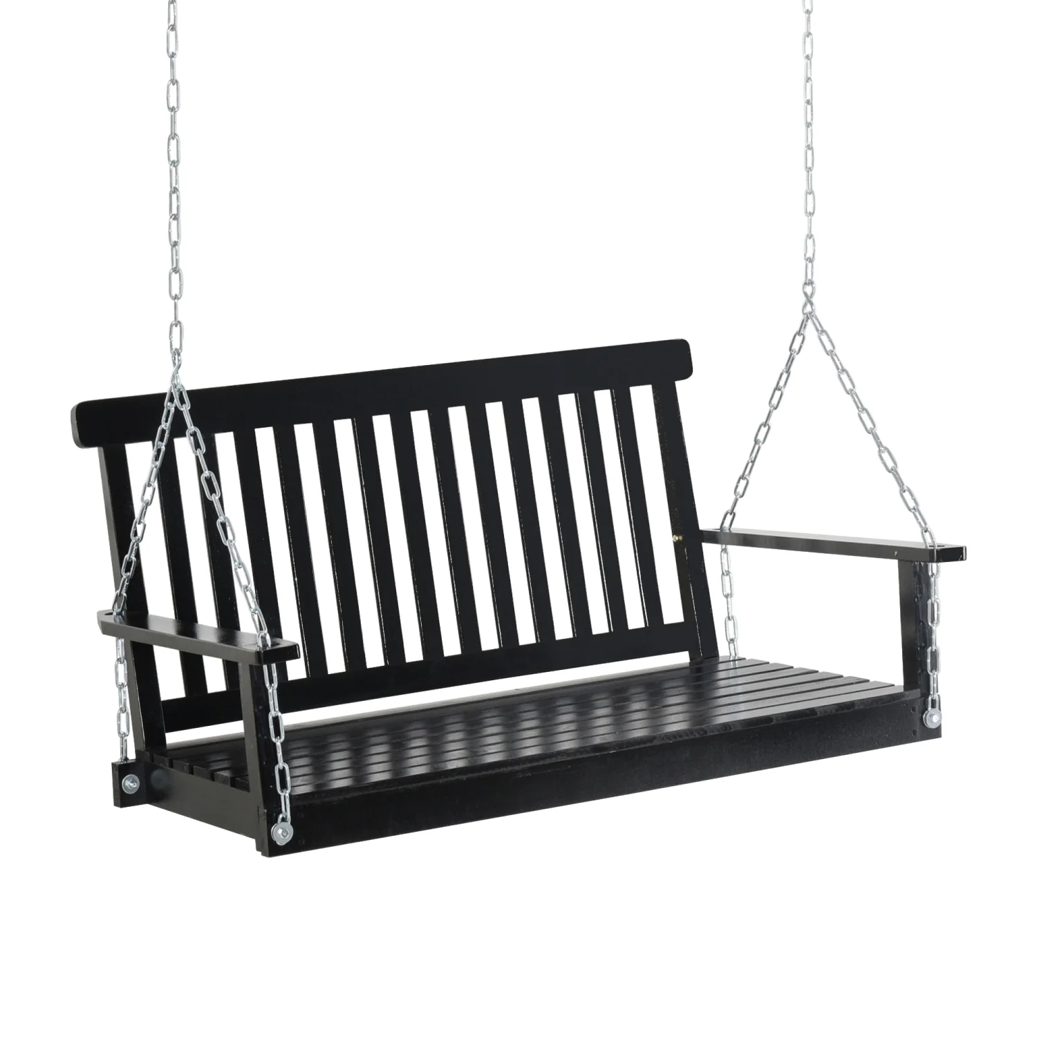 JHOOTUUO 2-Seater Hanging Porch  Outdoor Patio  Chair Seat with Slatted Build and Chains  440lbs Weight Capacity  Black