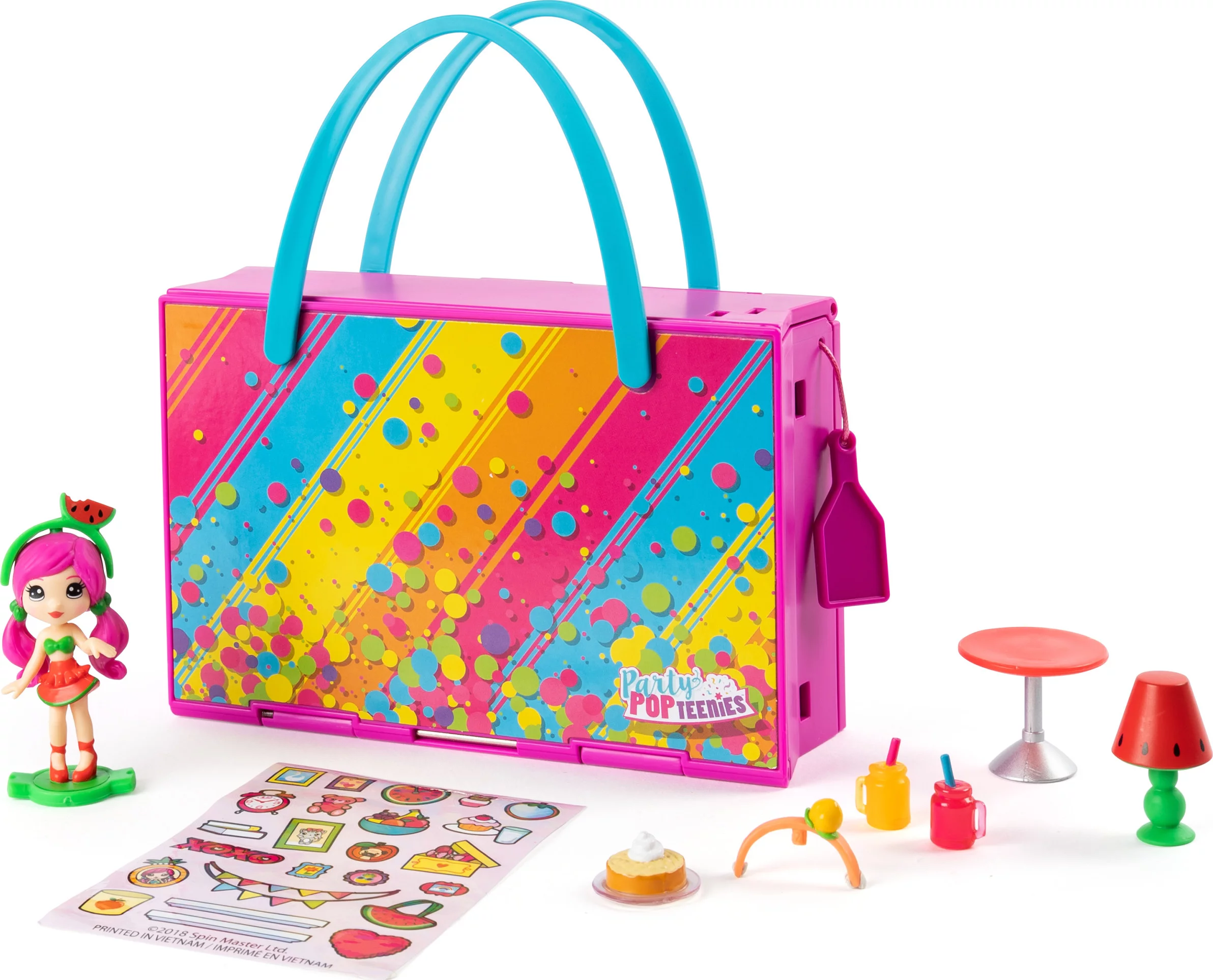 Party Popteenies Summer Pop Party, Tutti Fruiti Party Pop Gift Bag with Collectible Dolls, Mini Furniture and Confetti, for Ages 4 and Up