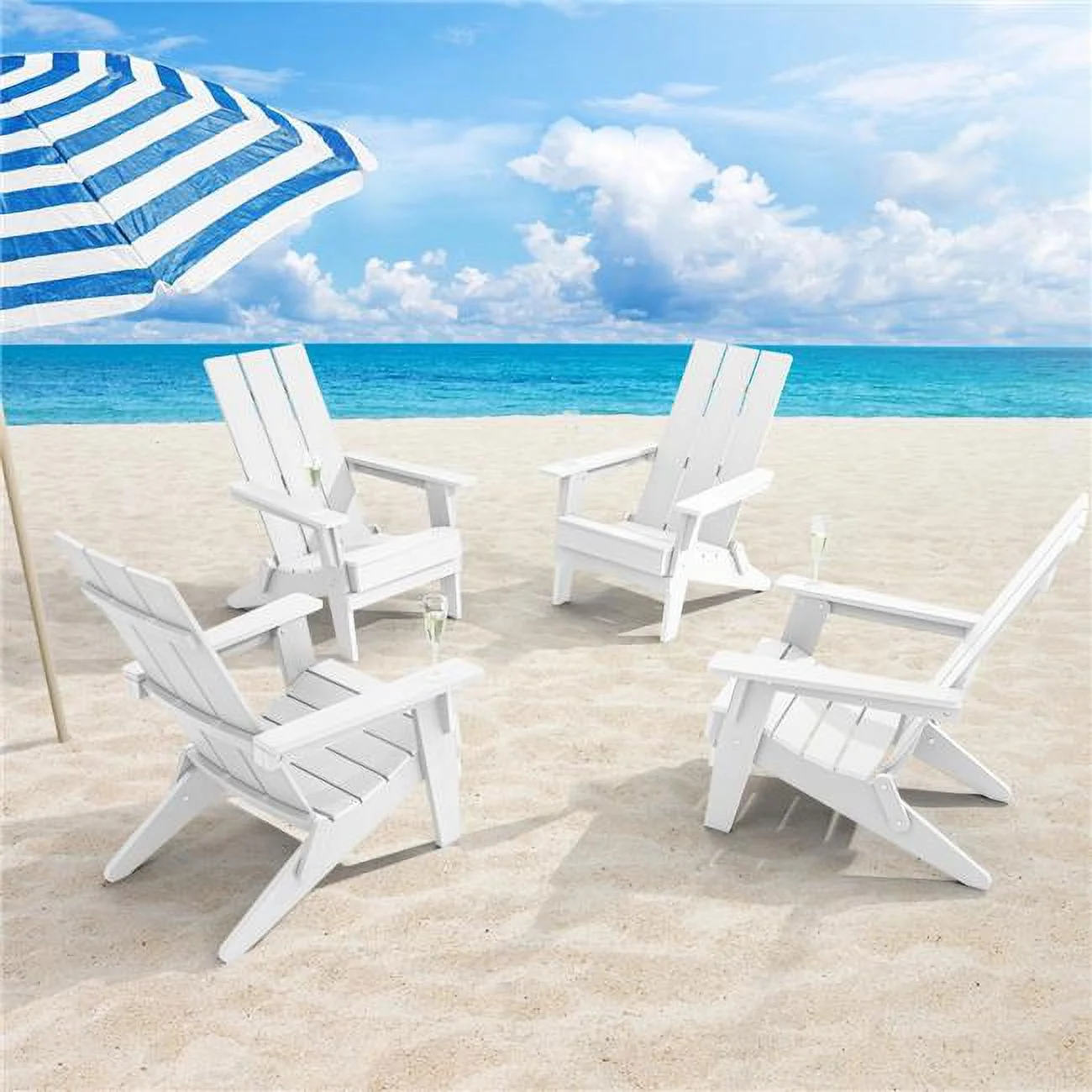 SANLUCE  White Folding Adirondack Chair, Waterproof HIPS High Load Capacity Patio Chair With Wide Armrests (4-Pack)