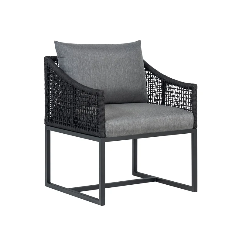 Sardinia Outdoor Aluminum Dining Chair with Rope Design - Black