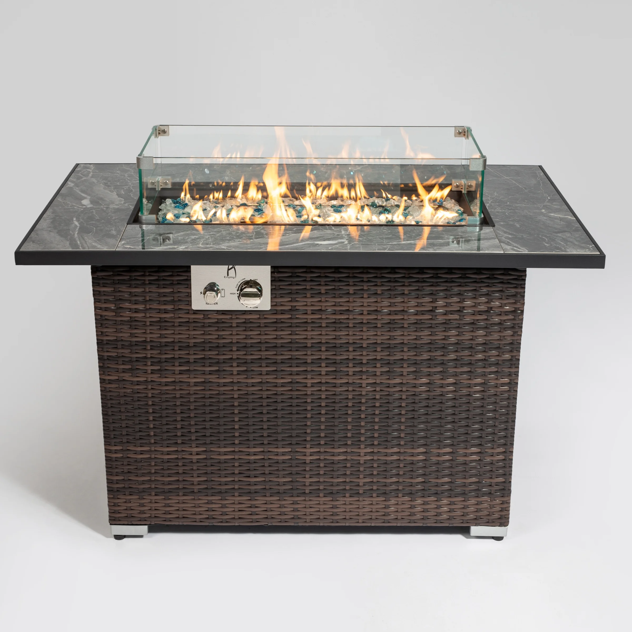 ikayaa 44inch Outdoor Fire Pit Table, Propane Fire Table with Ceramic Tabletop Gas Fire Table