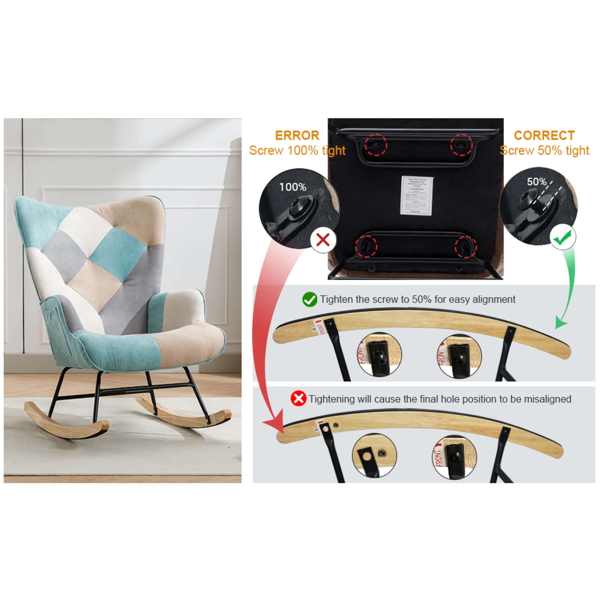 Smilegend Modern Rocking Chair with Ergonomic Design and Superior Comfort, High-Quality Fabric Chair, Easy Assembly and Effortless Soothing Bonding