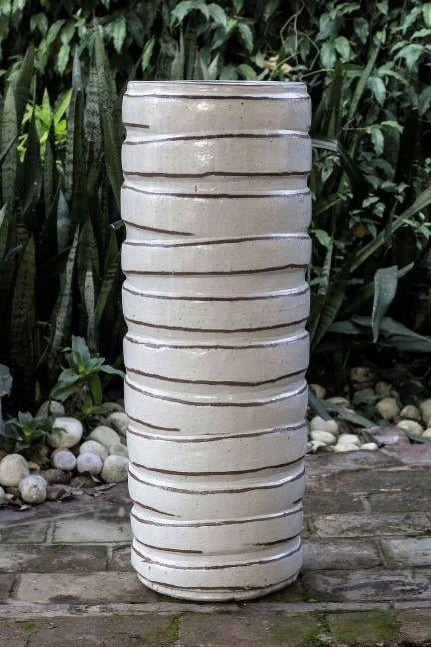 Antique White Striped Cylinder Ceramic Planter - Vintage Style Handcrafted Pot for Elegant Decor