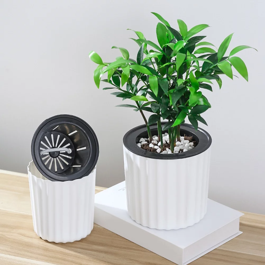 Flowerpot Planter Self Watering Decorative Pots Plastic House Plants African Violet Office Container 2 Pcs White