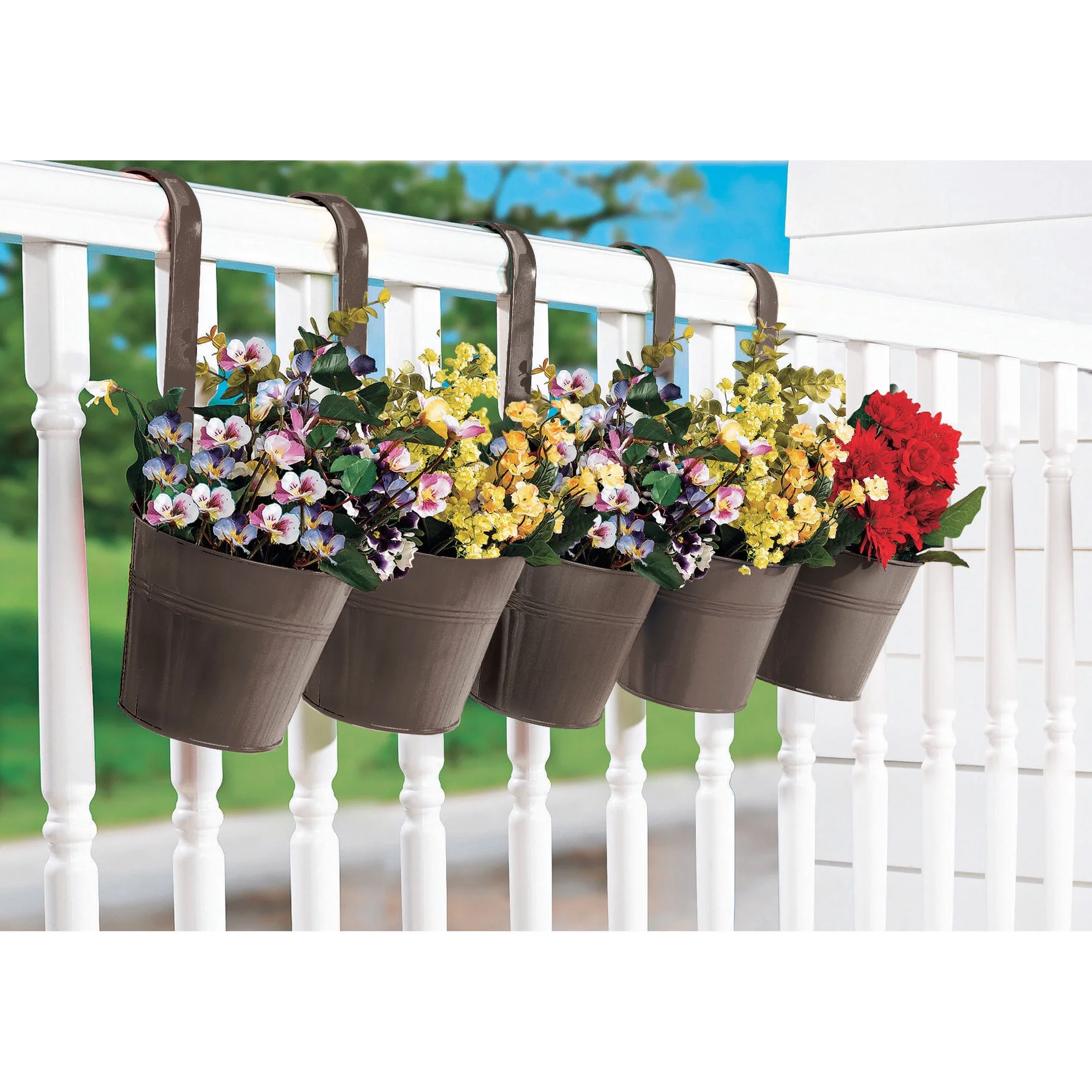 BrylaneHome Hanging Planters, Set of 5 Five, Bronze Brown - Bronze