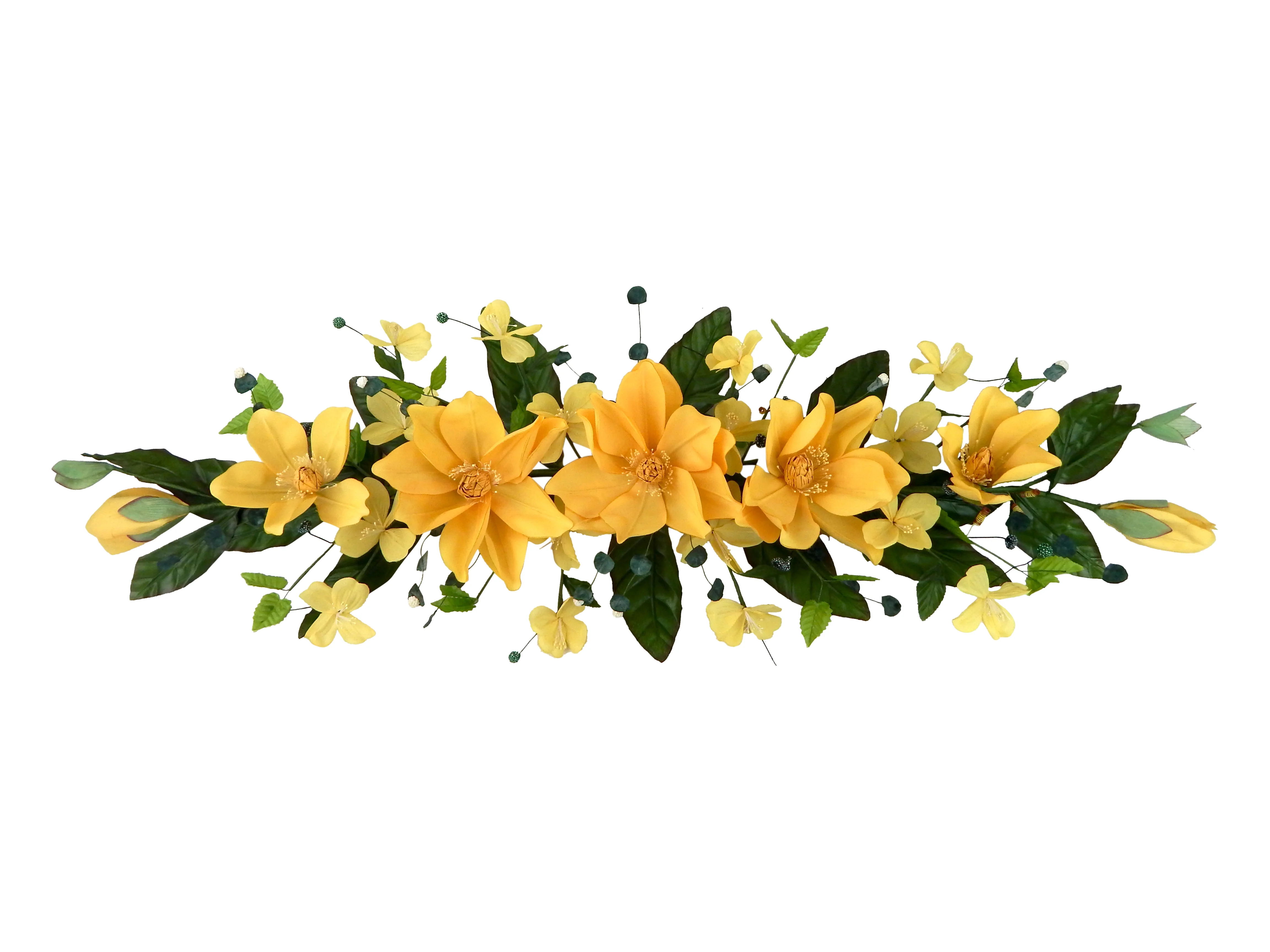 Yellow Magnolia Dogwood 40in Artificial Polysilk Faux Fake Flower Hand Wrapped Swag for Craft Home Garden Outdoor Bouquet Arrangement Ceremony Wedding Arch Floral Wall Aisle Decor (Yellow, Set of 2)