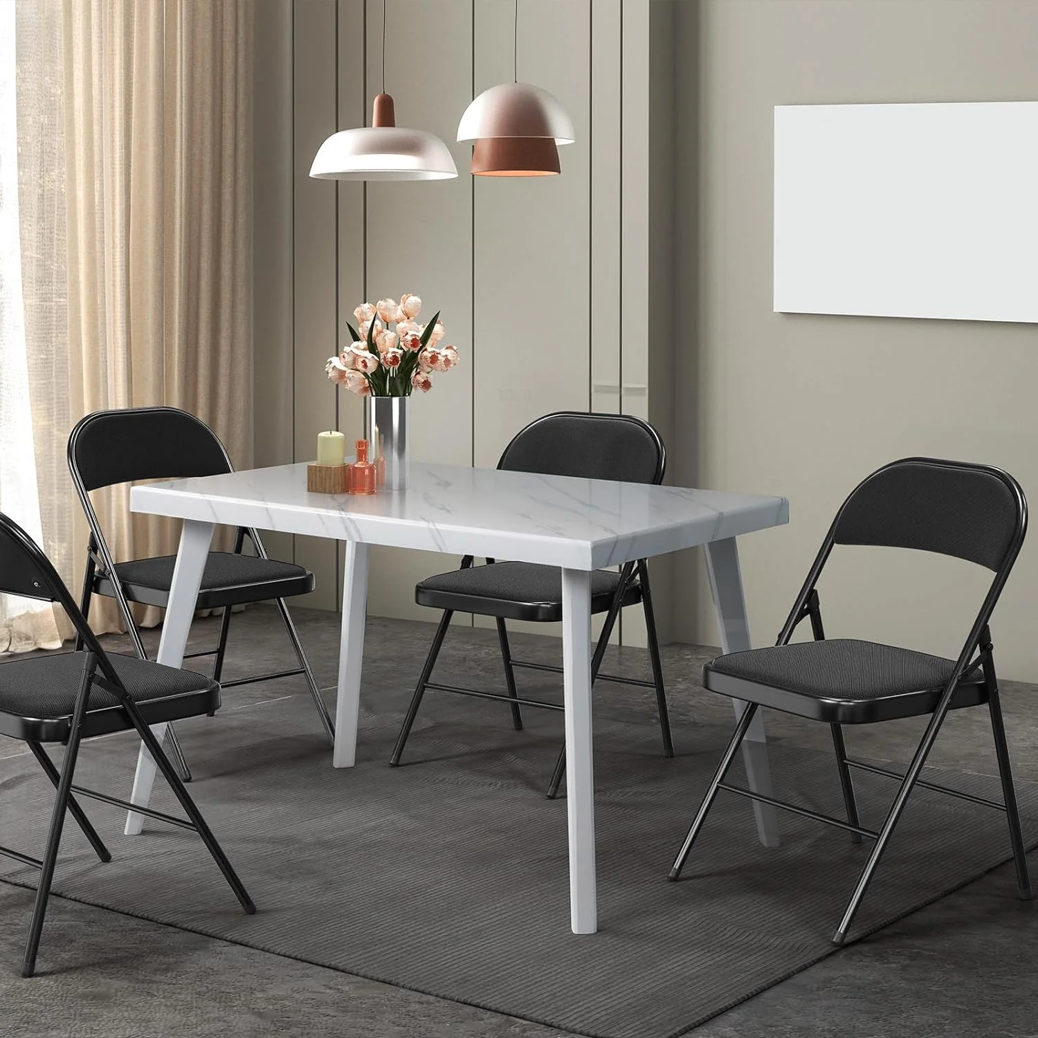 CGFHYP with Padded Seats  Metal Frame with Fabric Seat & Back  Capacity 350 lbs  Black  Set of 4