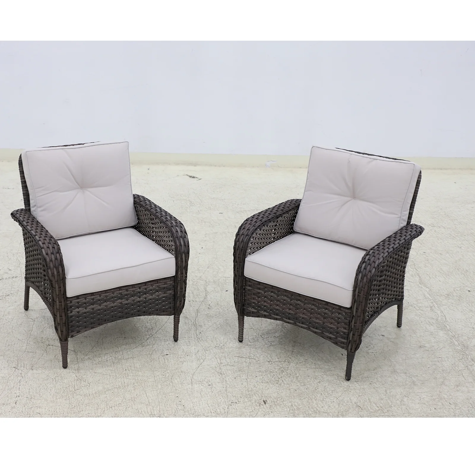 COOS BAY Set of 2 Patio Wicker Rattan Dining Armchair with Beige Cushion for Patio, Deck, Porch, Dark Brown