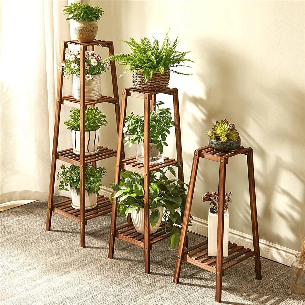 Natural Bamboo 4 Tier Plant Stand Flower Rack Shelf Corner Bonsai Holder for Home Garden