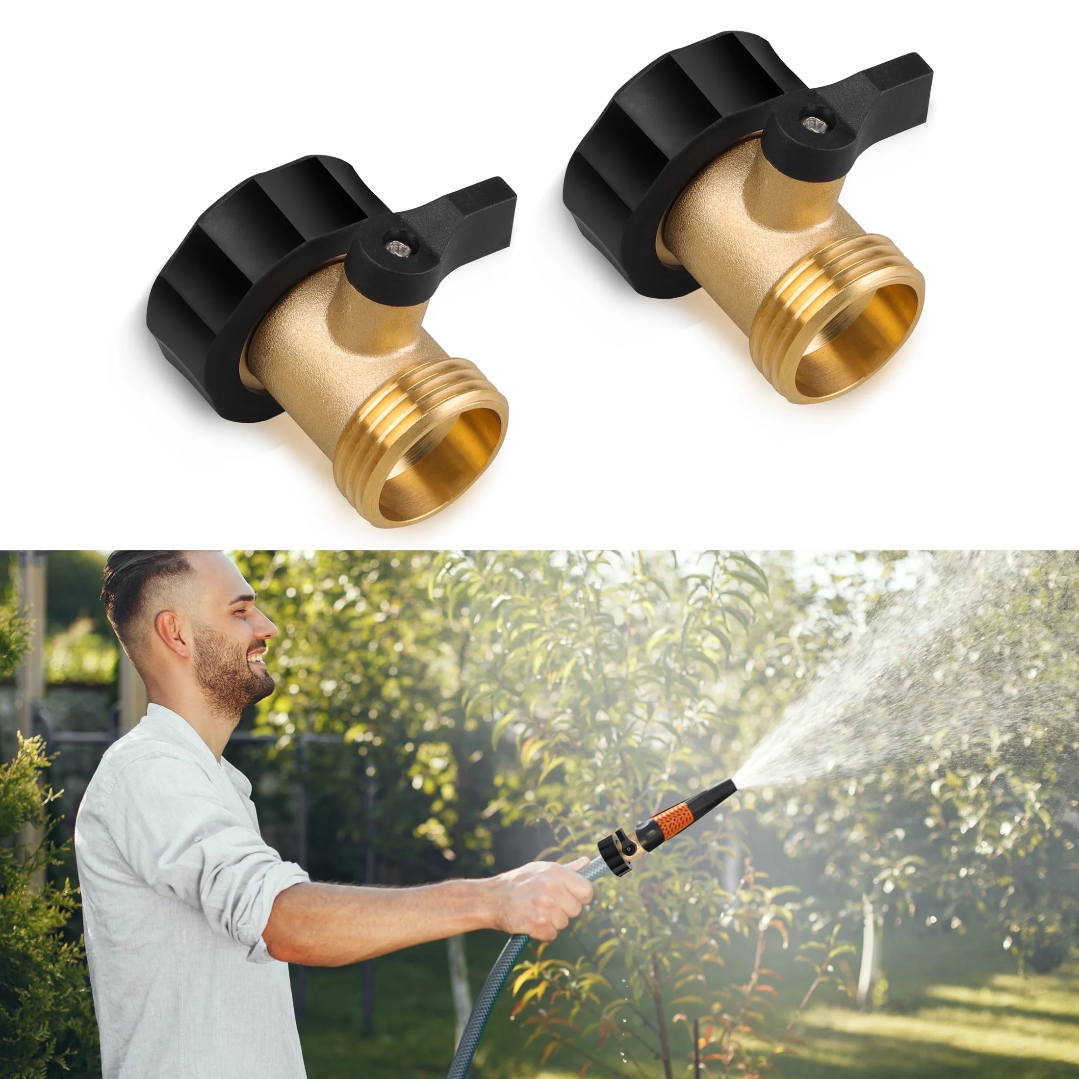 TSV 2pcs Garden Hose Shut Off Valves, Heavy Duty Brass Hose Connectors, 3/4
