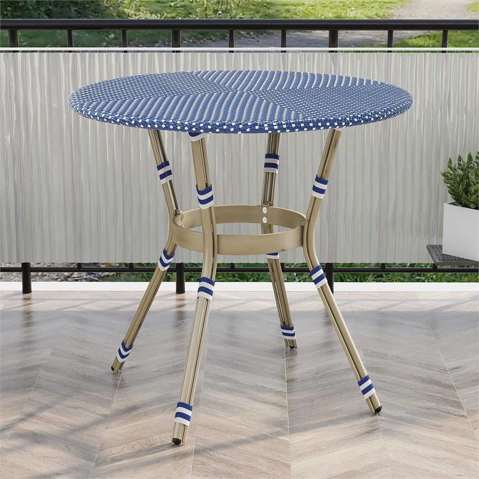 Furniture of America Reo Aluminum 5-Piece Patio Counter Dining Set in Blue