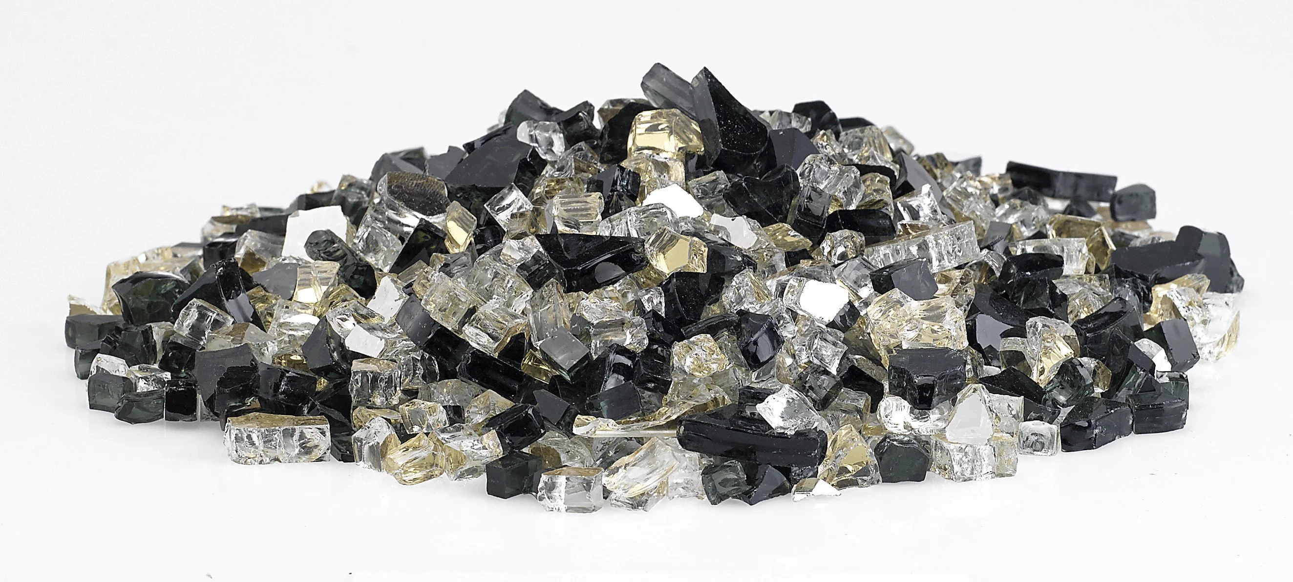 American Fire Glass  0.5 in. Las Vegas Reflective Fire Pit Glass, Black, White & Yellow - 10 lbs