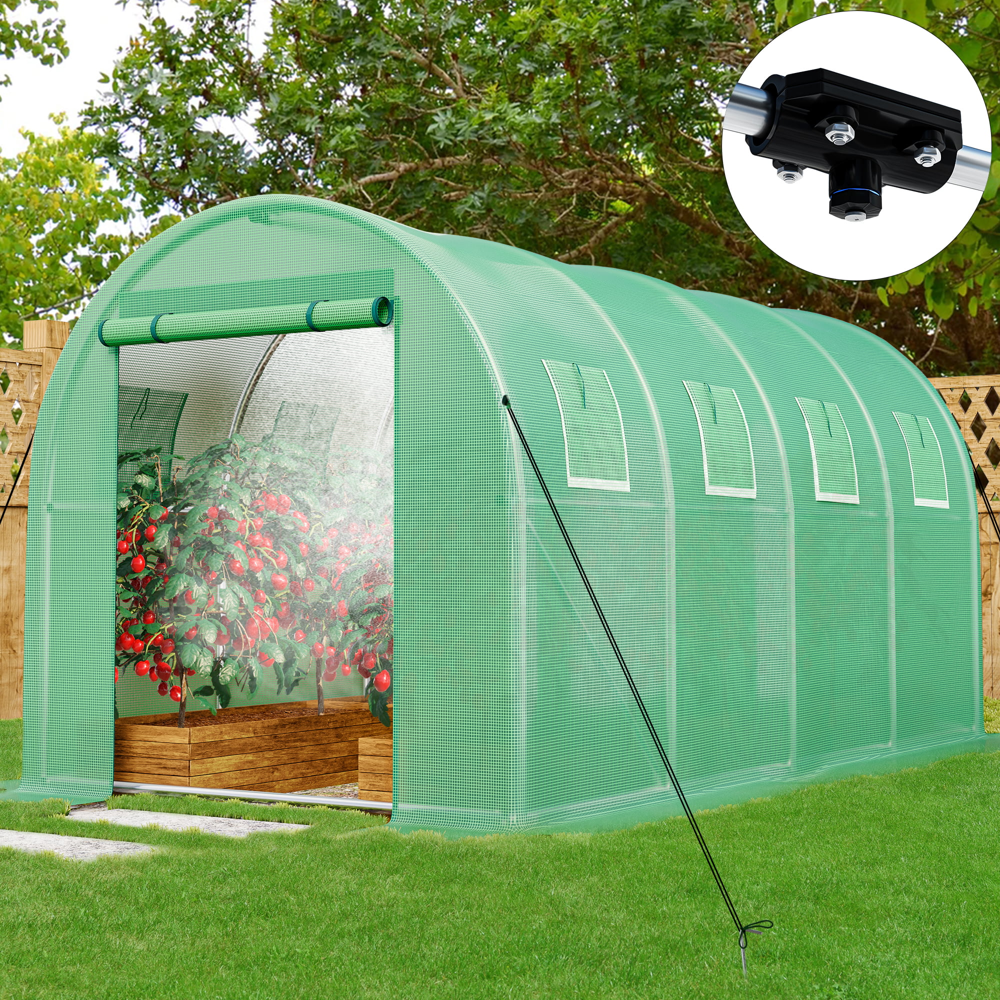 Dextrus 15x6.5x6.5ft Greenhouse w/ Watering System Heavy Duty Green House Large Tunnel Greenhouses Kit Walk in Outdoor Plant Gardening Upgraded Galvanized Steel for Garden, Backyard, Green