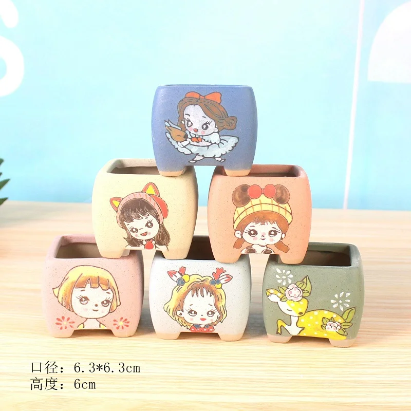 LivNxt Ceramic Succulent Planter - Hand-Painted Cartoon Succulent Plant Pot Nursery Pot Desktop Planter