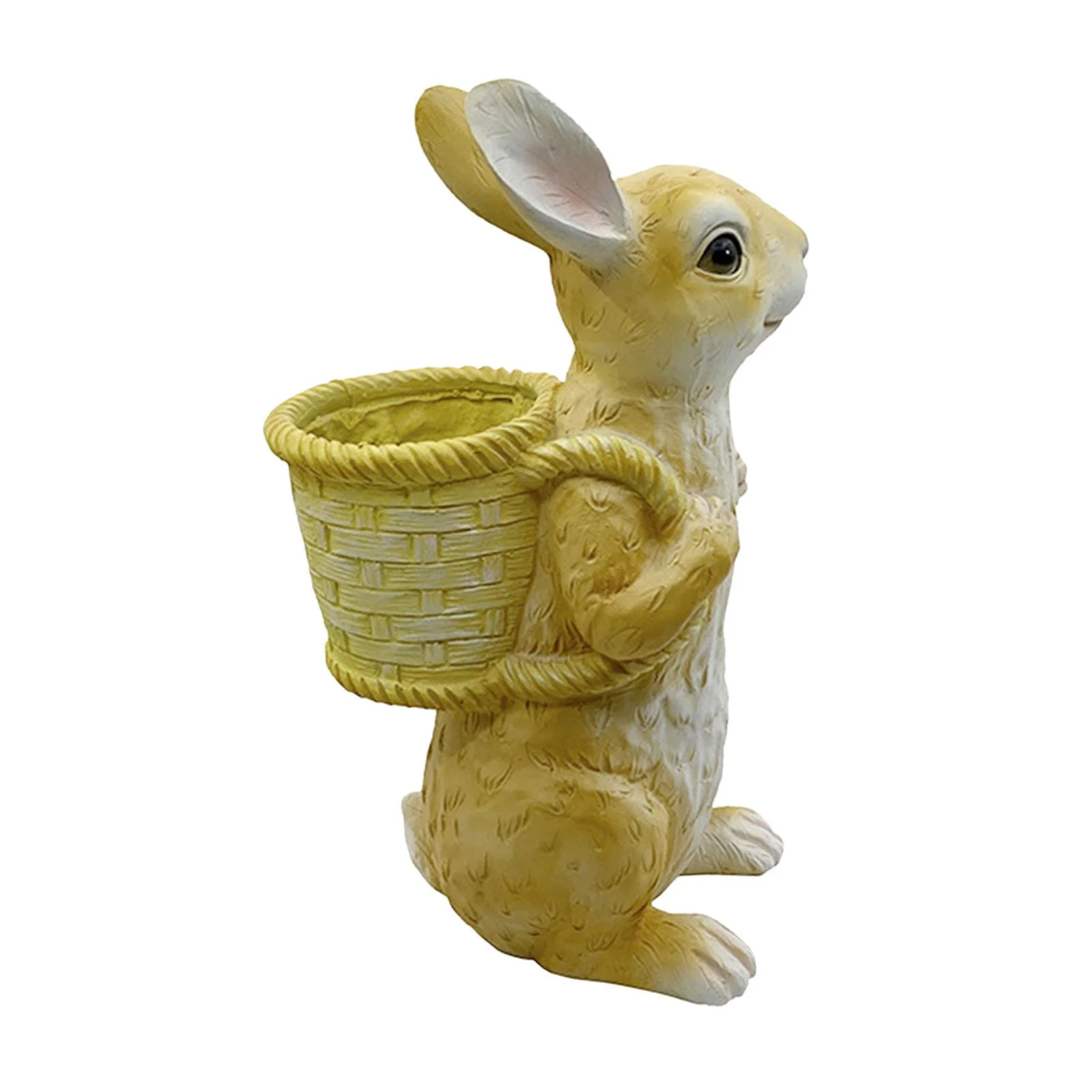 SunniMix Easter Bunny Figurine Garden Flower Pot Flower Basket Craft Outdoor Ornament for Yellow