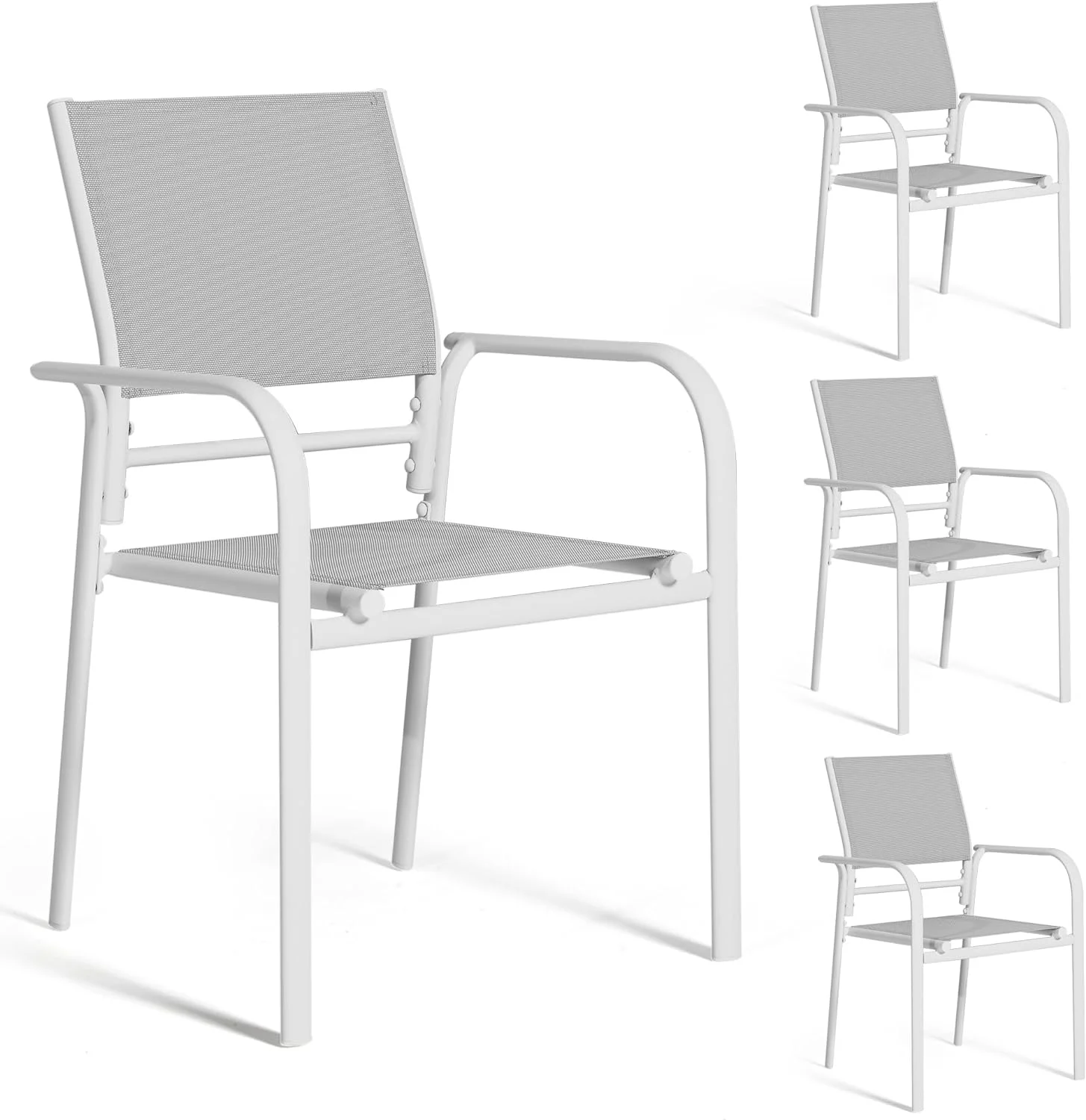 Aluminum Outdoor Dining Chairs Set Of 4, Patio Dining Chairs With Armrest, Outdoor Chairs Rustproof And Weather-Resistant With Adjustable Feet For Backyard, Garden, Yard, Porch, Deck, White
