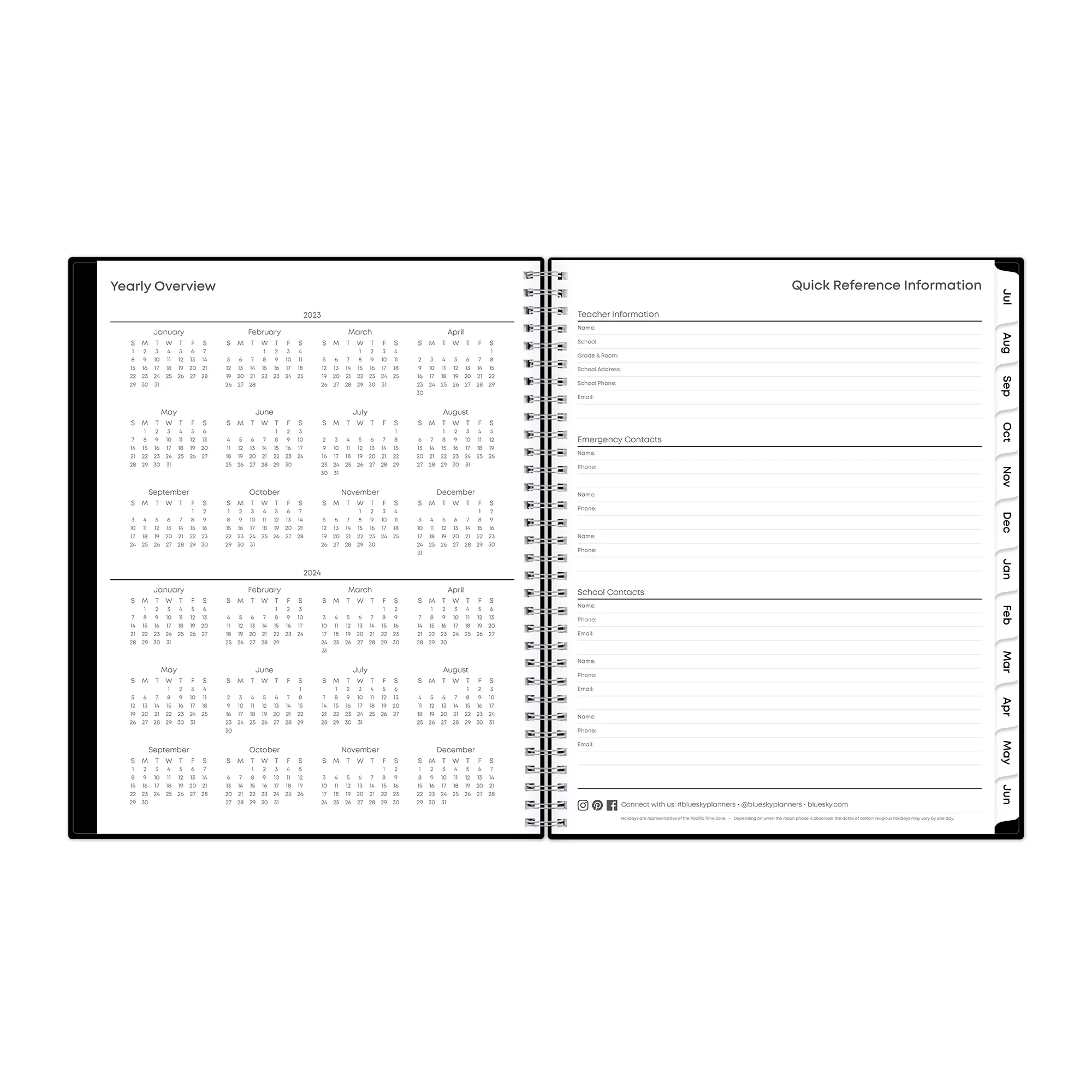 Blue Sky Teacher Academic Year Weekly/Monthly Lesson Planner 11 x 8.5 2023-2024