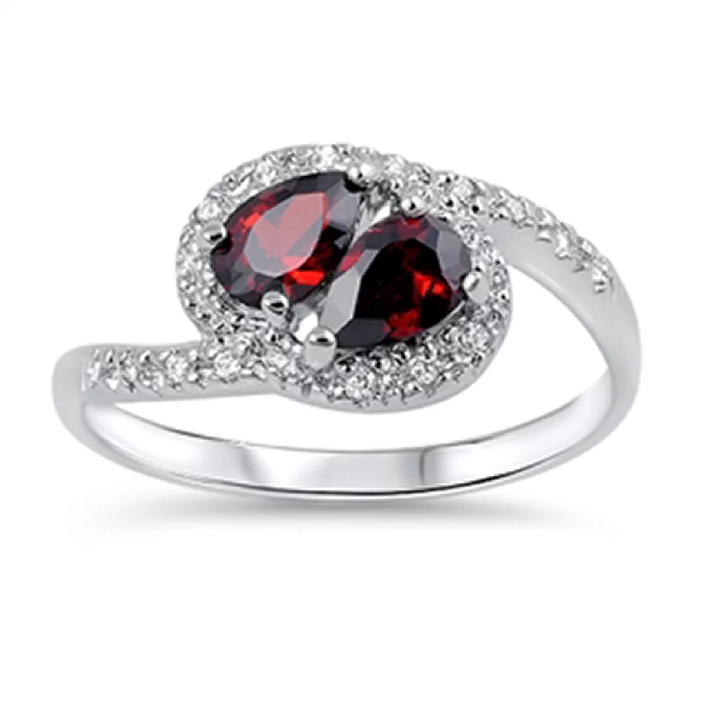 CHOOSE YOUR COLOR Simulated Garnet Pear Teardrop Deco Style Ring .925 Sterling Silver Band Red CZ Female Size 6