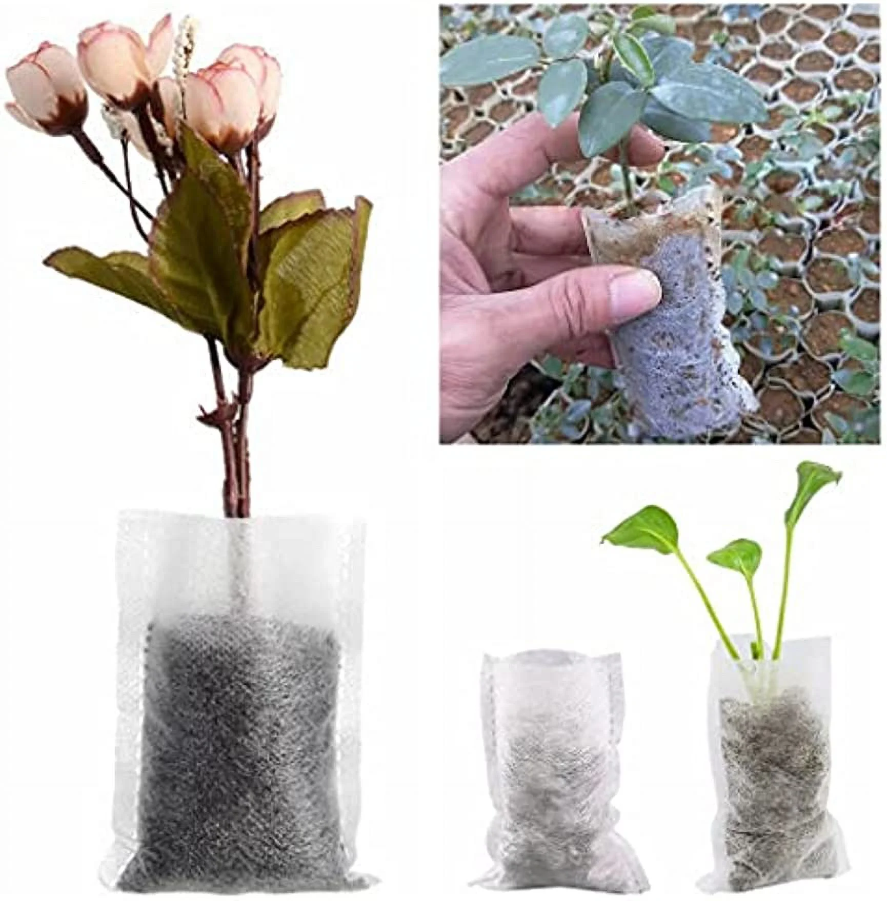 Seedling Plant Grow Bags, Biodegradable Non-Woven Nursery Fabric Seeding Starting Fiber Soil Transplant Pouches, Home Garden Supply - 12 x15 cm (Pack of 100 Pcs)