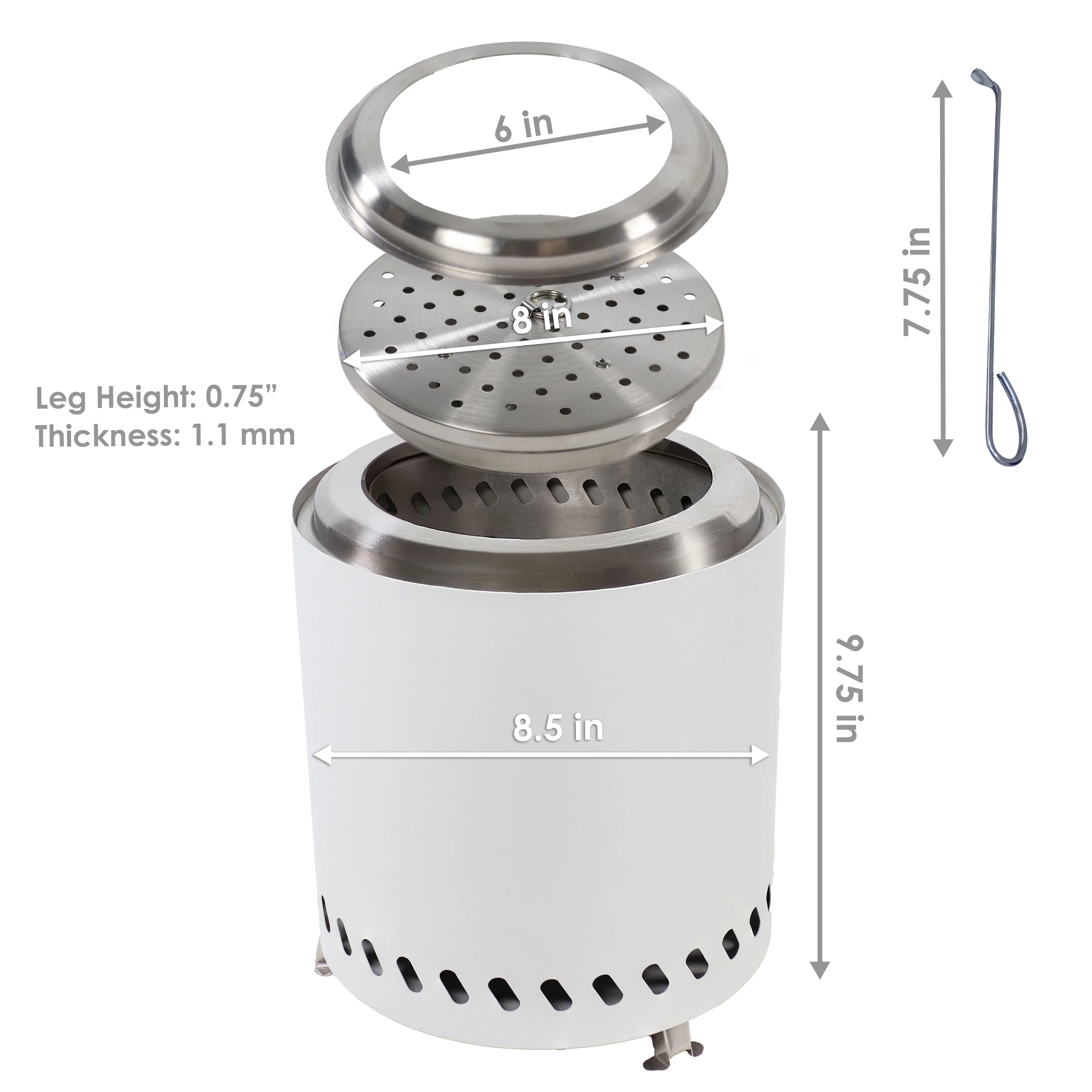 Sunnydaze Tabletop Smokeless Fire Pit with Travel Bag and Poker - White - 9.75