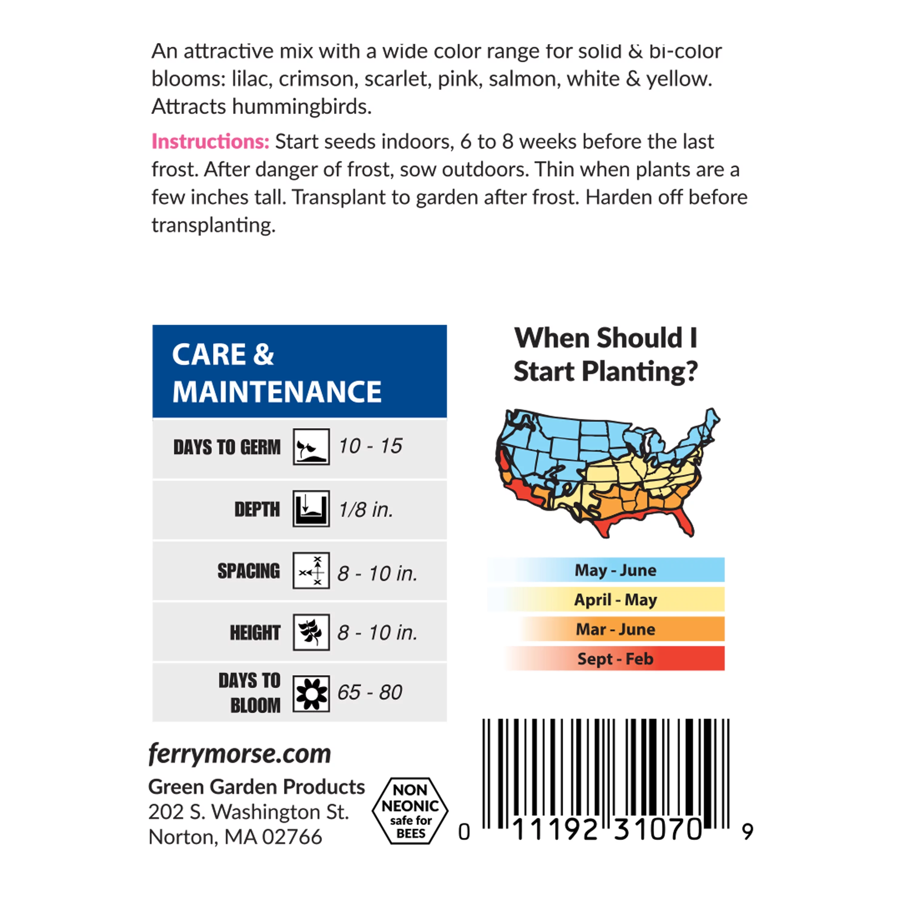 Ferry-Morse 15MG Phlox Dwarf Beauty Mixed Colors Annual Flower Seeds Full Sun