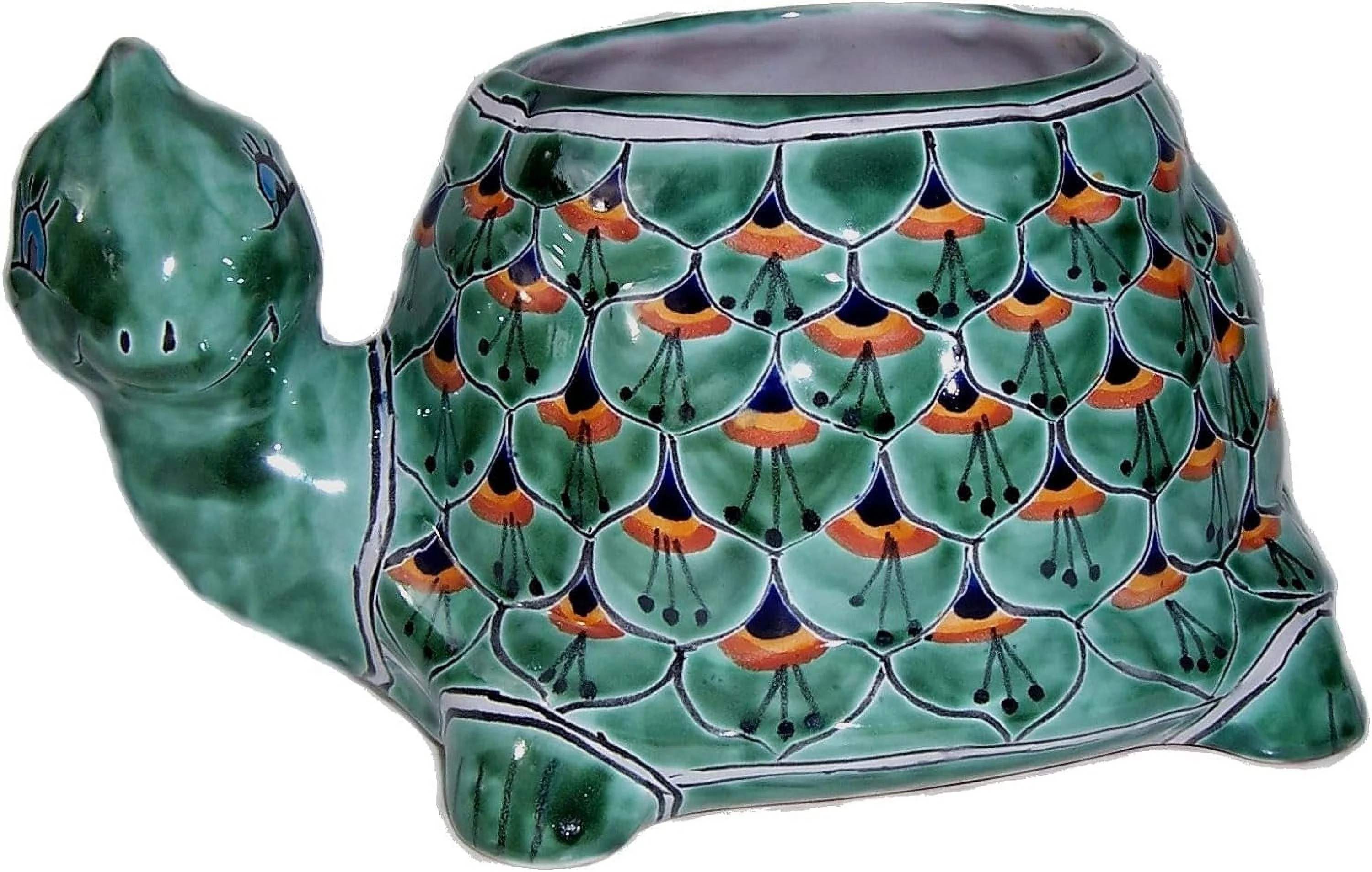 Green Peacock Turtle Talavera Ceramic Planter
