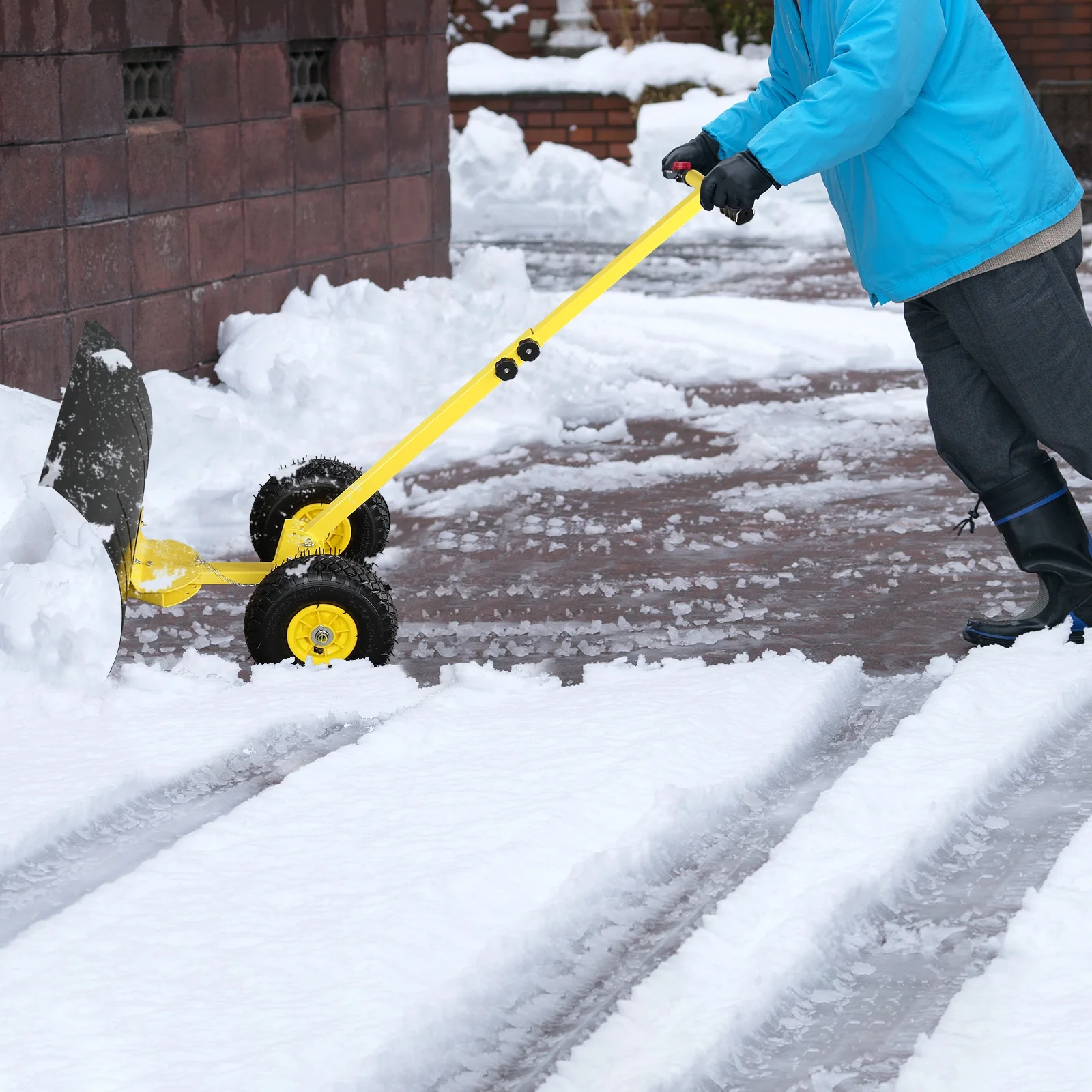 Adjustable Human-Powered Snow Plow - 74cm x 47cm - Durable Iron Construction - Easy Snow Clearance - Yellow and Black Design