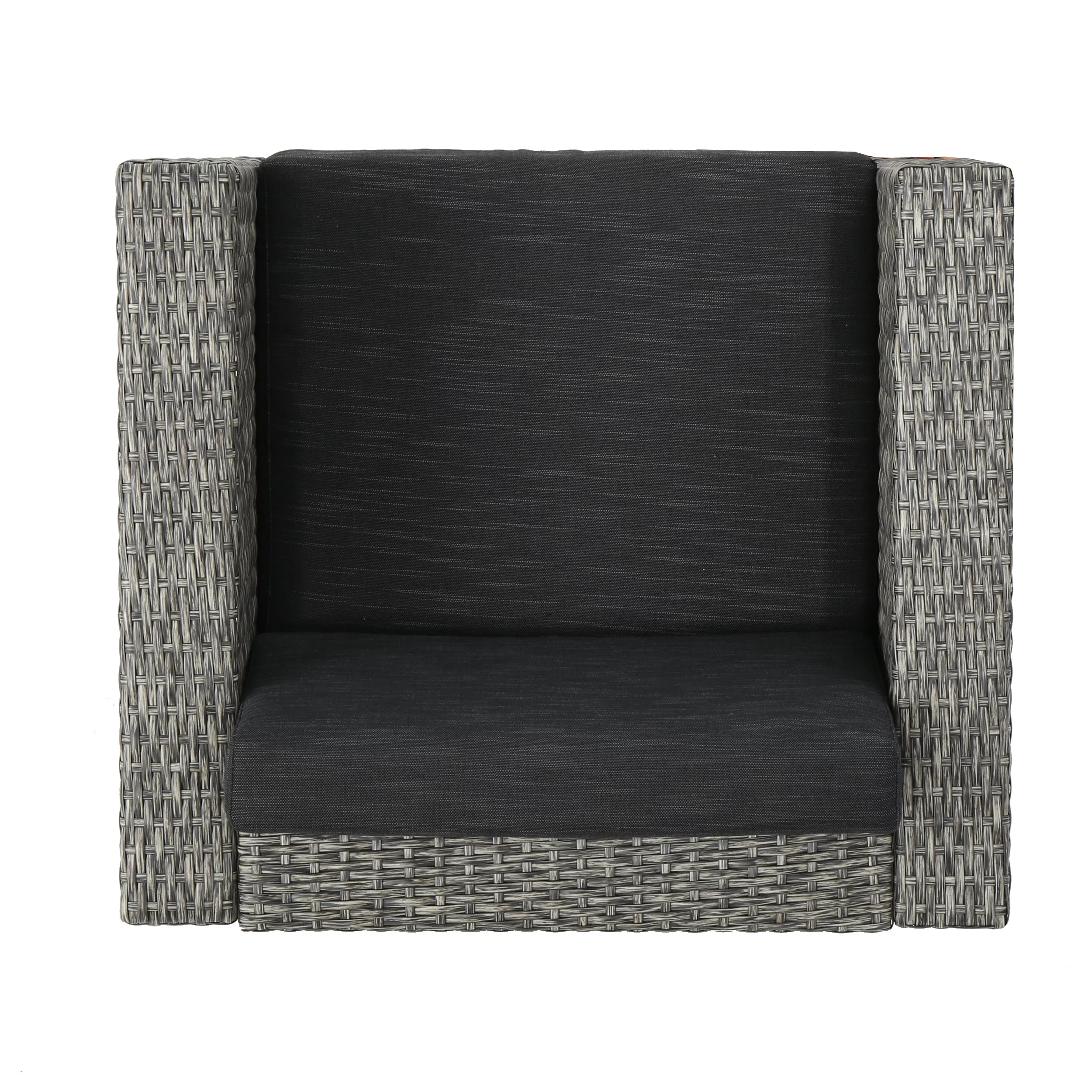 Pueblo Outdoor Wicker Club Chair with Cushions, Set of 2, Mixed Black and Dark Grey