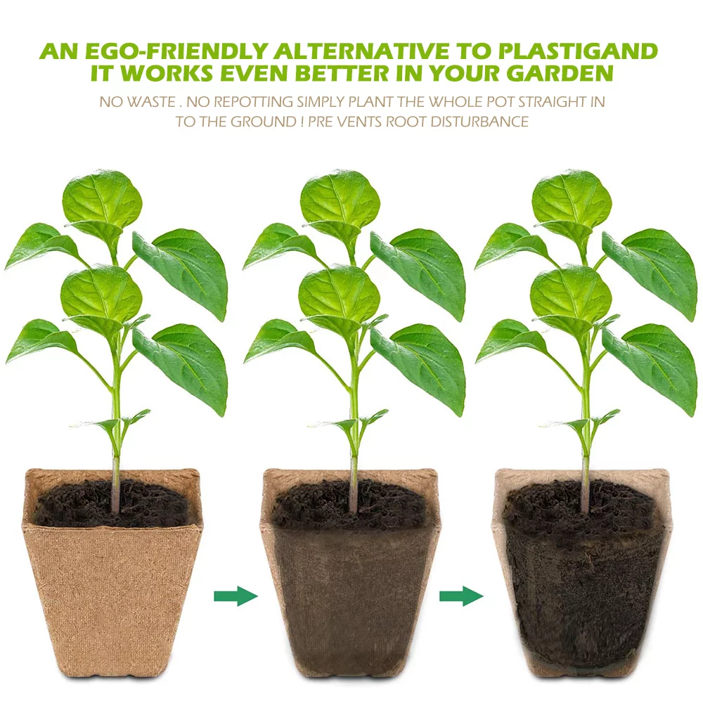 HOTBEST 12 Grid Square Seedling Tray Biodegradable Pulp Set 5 Baby Paper Cups + 12 Labels Brown