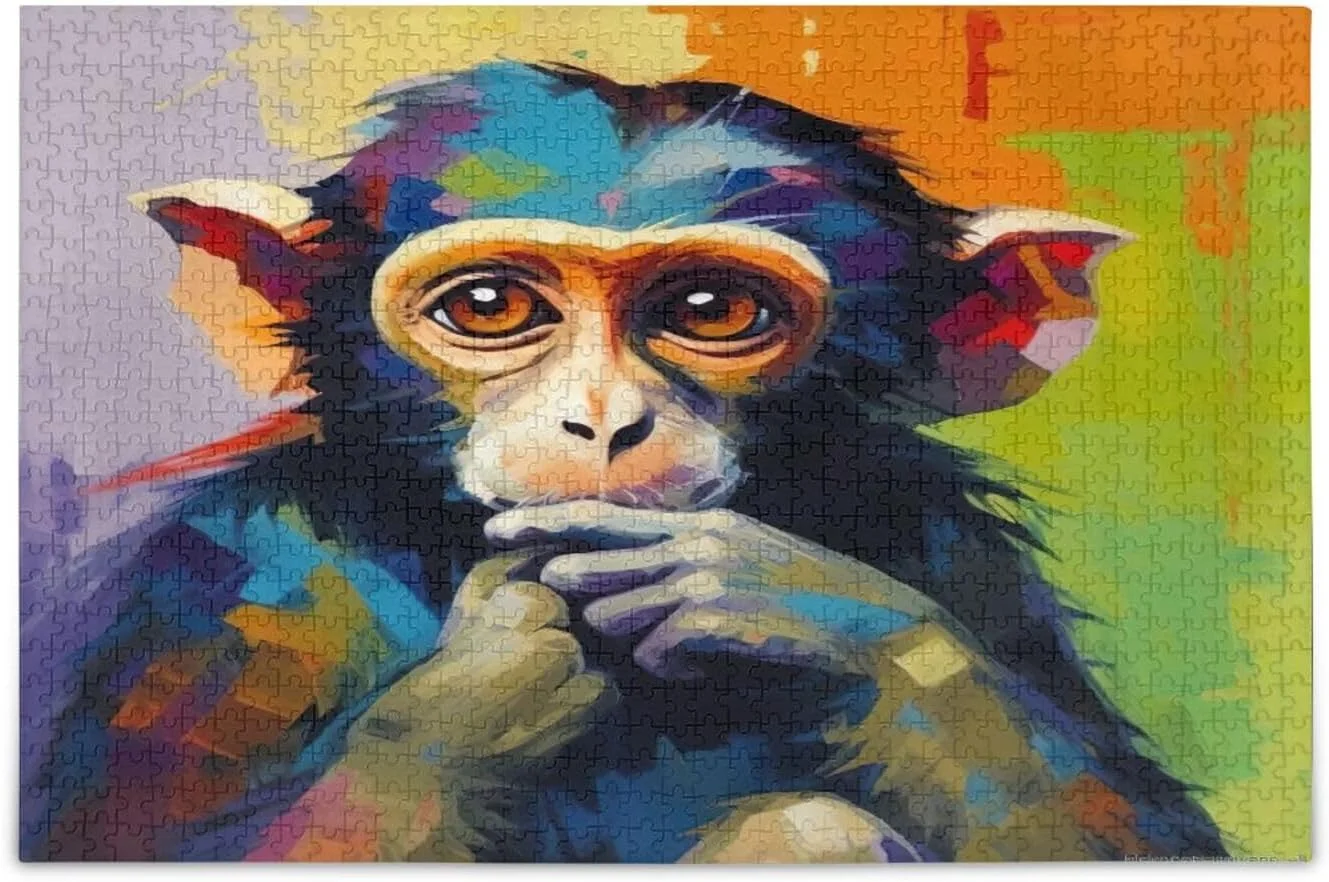 FREEAMG Jigsaw Puzzles for Adults or Kids 500 Piece, Colorful Cute Monkey Intellectual Decompression Fun Family Puzzles Game for Christmas Holiday Toy Gift
