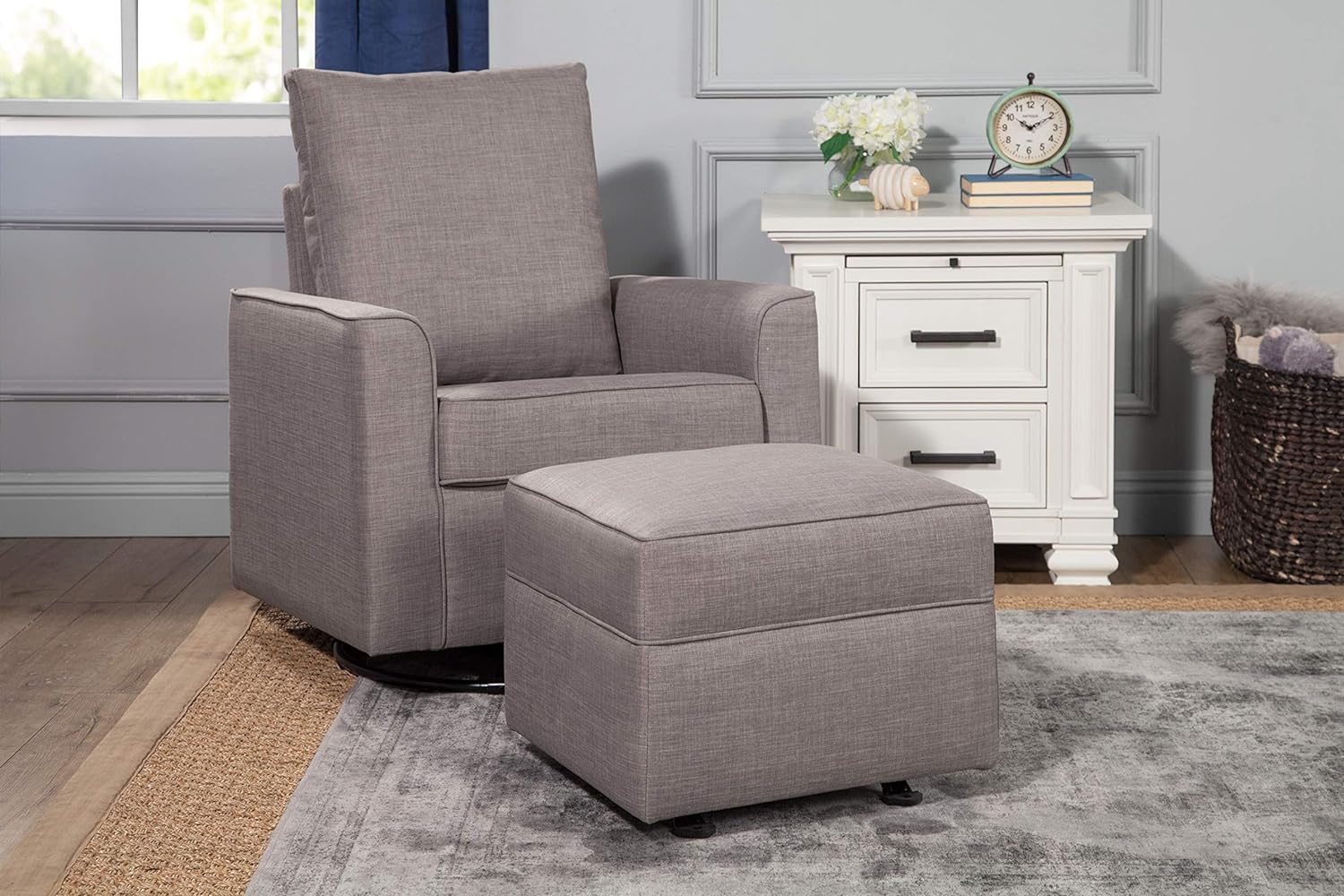 Dina Willa/Alden Gliding Ottoman in Light Grey Weave