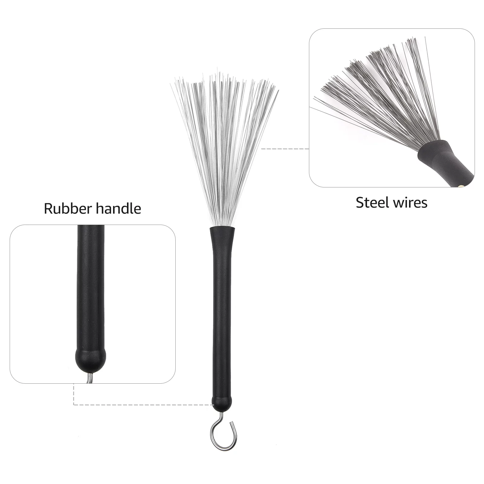 Aibecy Drumsticks Set Includes 1 Pair Retractable Wire Brushes, 19-Rod Bamboo Drum Brushes, 5A Maple Wood Sticks and 12 Mute Pads for Jazz Folk Acoustic Music Lovers