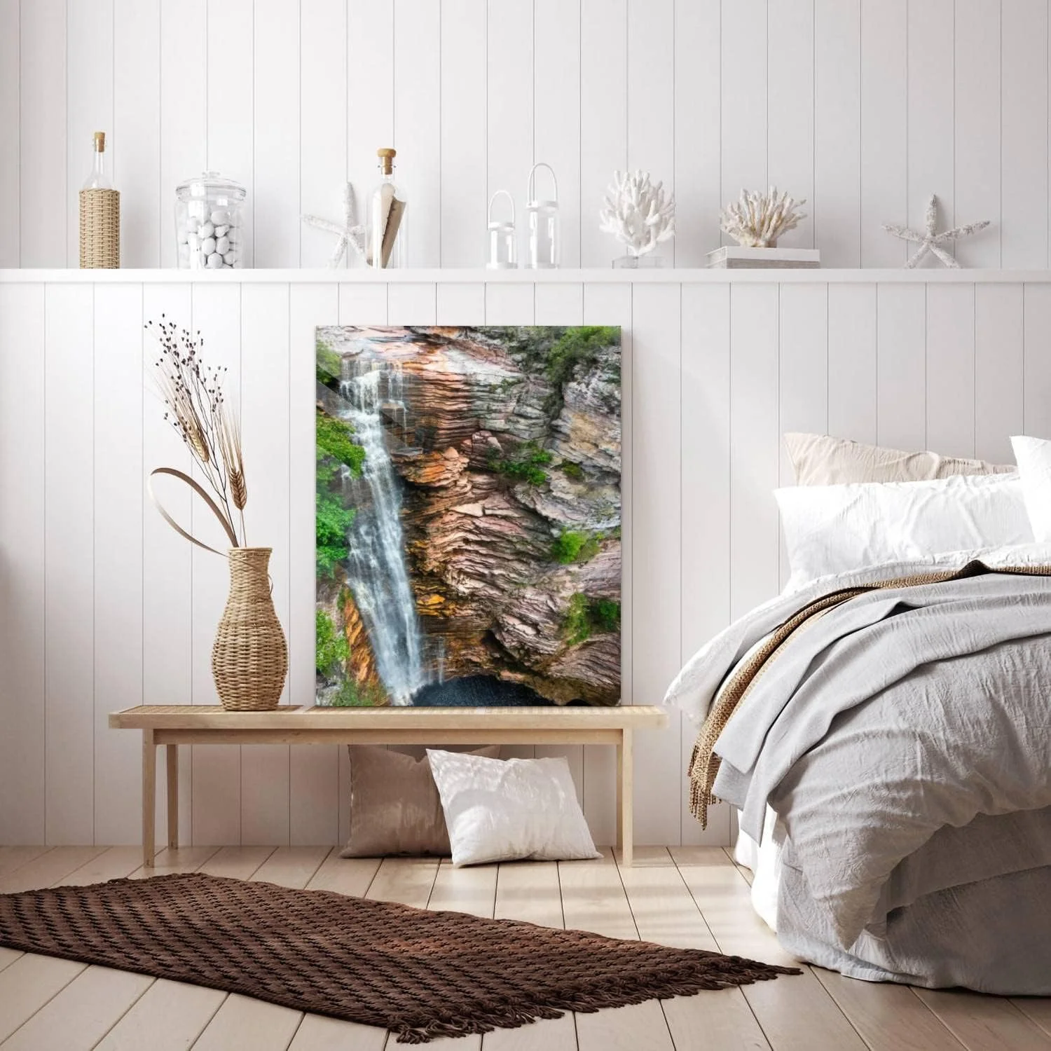 HelloGlass Tempered Glass Wall Art Decor Upper view of a waterfall Prints On Glass Paingting Picture Modern Artworks For Living Room Bedroom Office 12x8inch