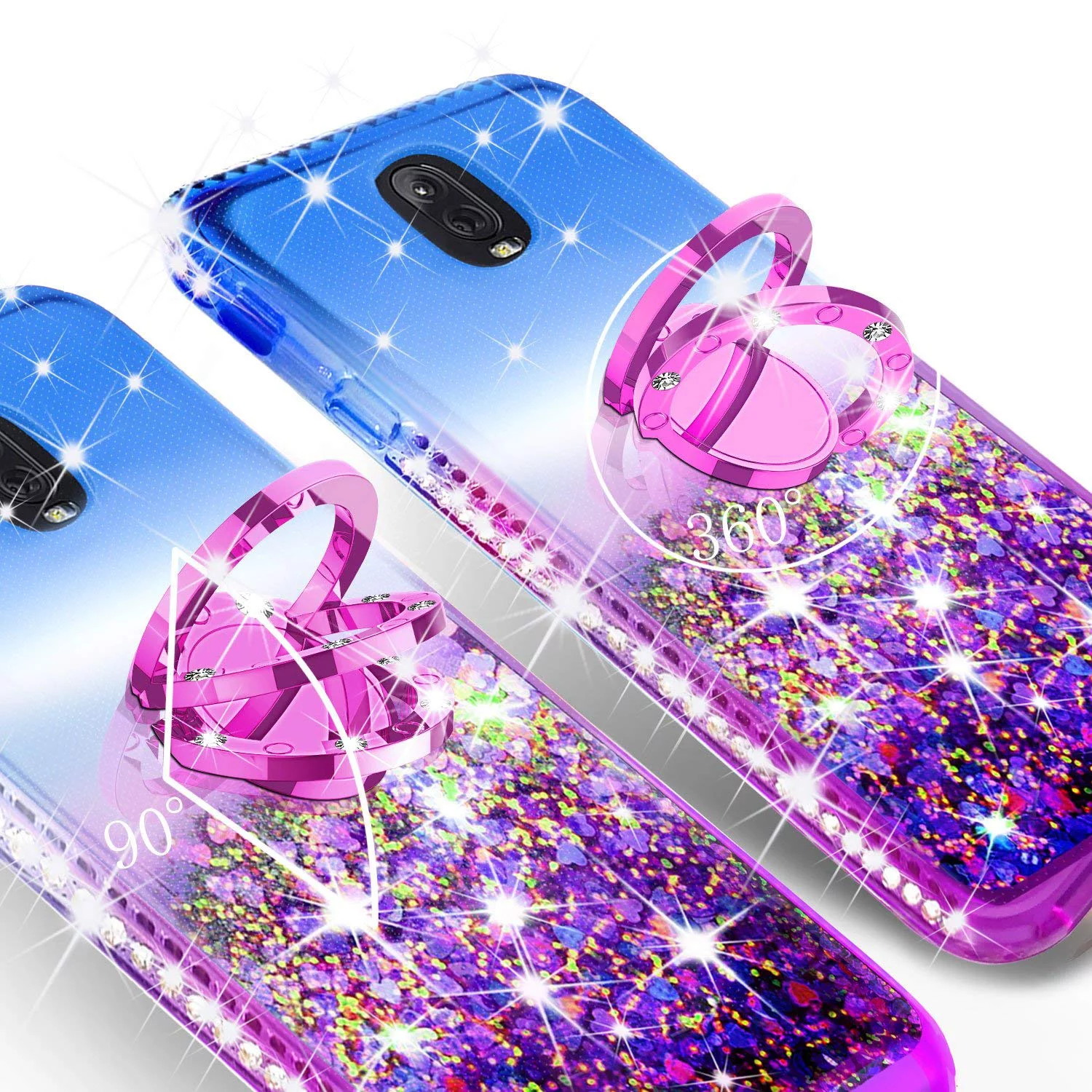 Samsung Galaxy J3 2018/J3 Star/J3 Achieve/Express Prime 3/Amp Prime 3 Case,Liquid Glitter Bling Sparkly Bumper Phone Case Kickstand Ring Kickstand Soft Sparkly Pink
