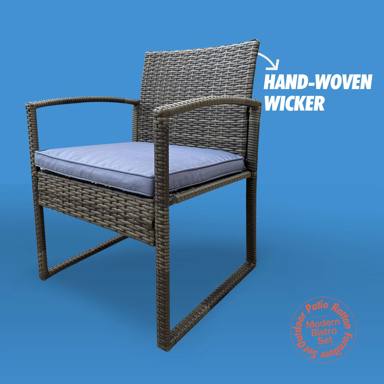 Alyvia 3-Piece Elegant Bistro Rattan Furniture Set -Two Rocking Chairs With A Perfect & Handy Tea Table - Grey