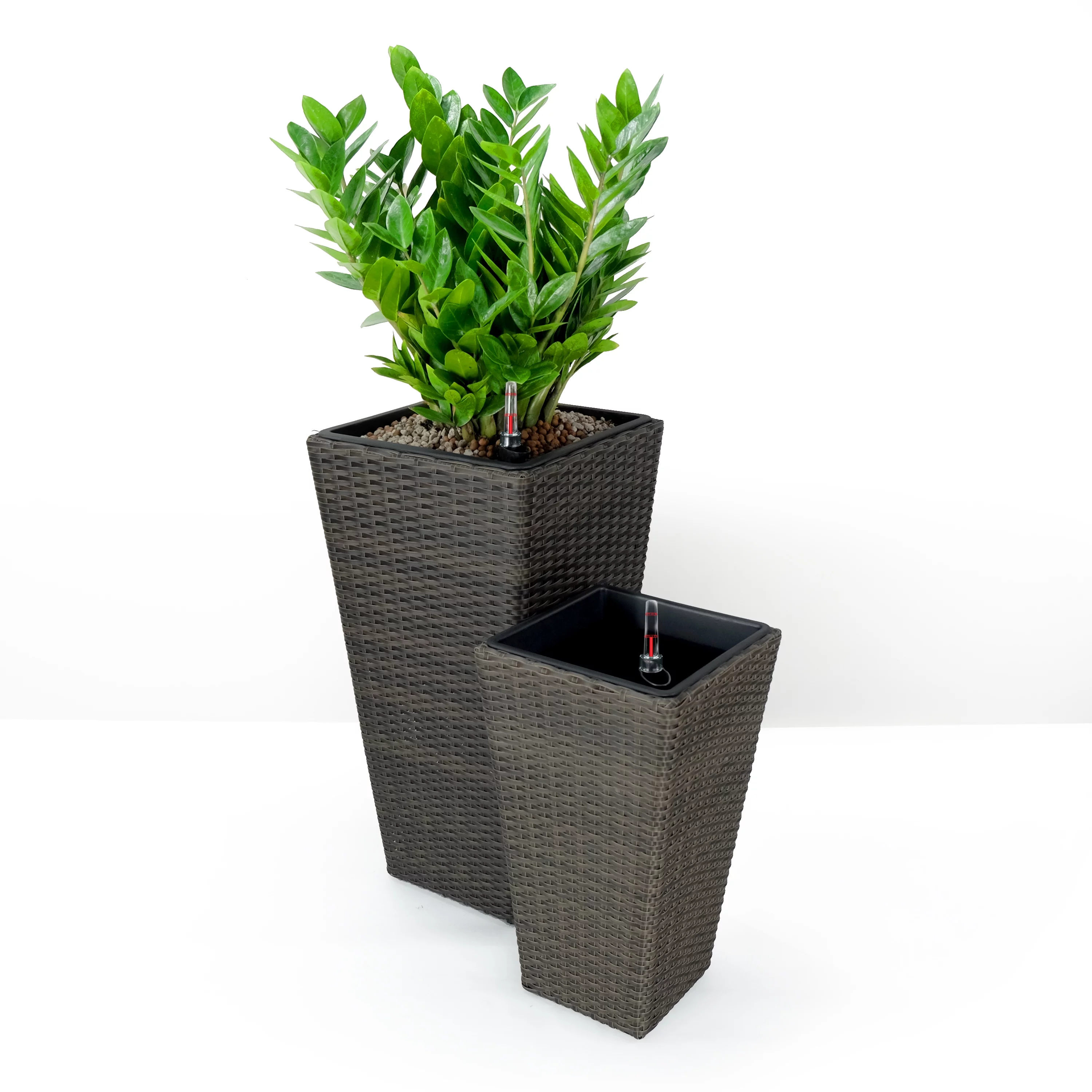 CoSoTower 2-Pack Self-Watering Planter - Hand Woven Wicker - Square - Expresso