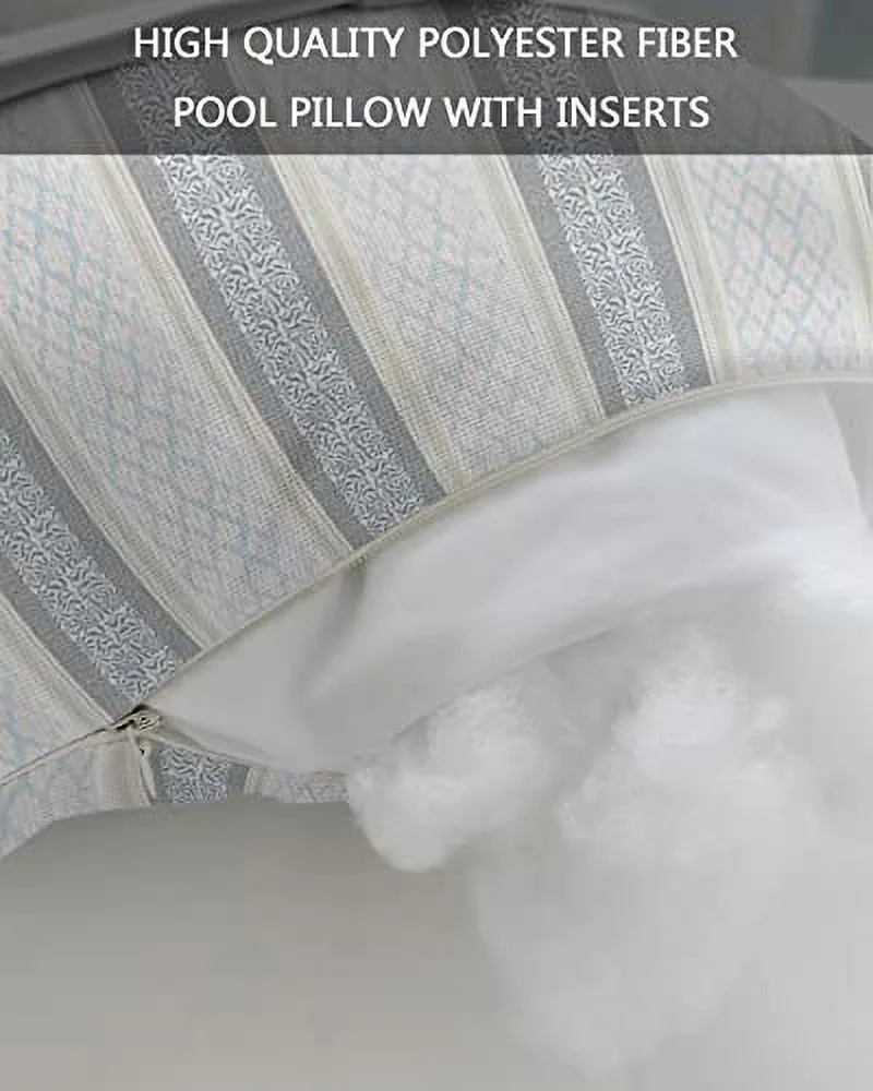 Outdoor Pillow for Chaise Lounge Chair, Ethnic Geometric Line Flowers Pattern Waterproof Headrest Pillow Lumbar Pillows with Adjustable Elastic Strap for Beach, Poolside, Patio, Office (2 Pack)