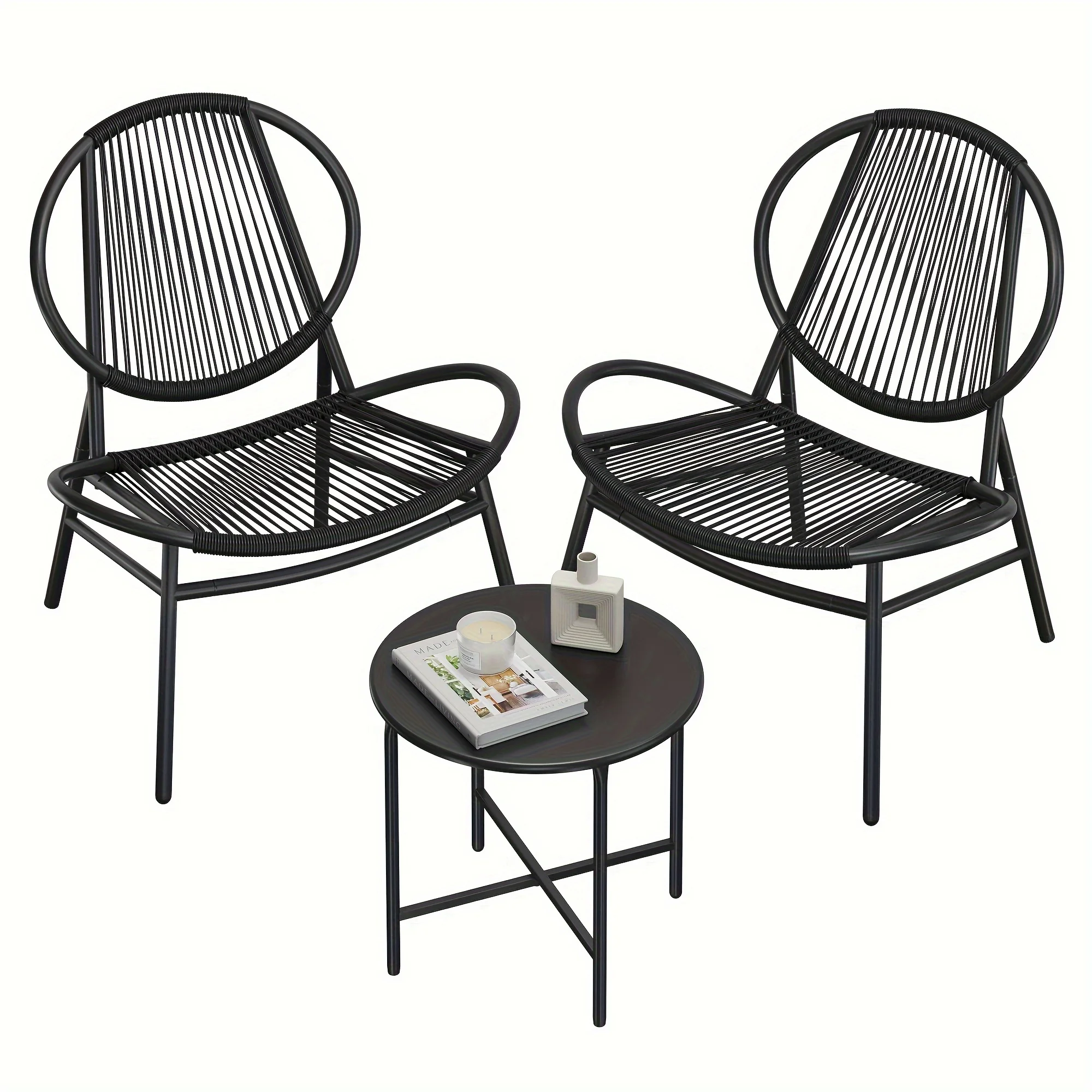 SONGMICS Patio Furniture Set 3 Pieces, Garden Bistro Set, Acapulco Chairs, Outdoor Seating, Side Table and 2 Chairs, Indoor and Outdoor Conversation Set, Balcony Porch