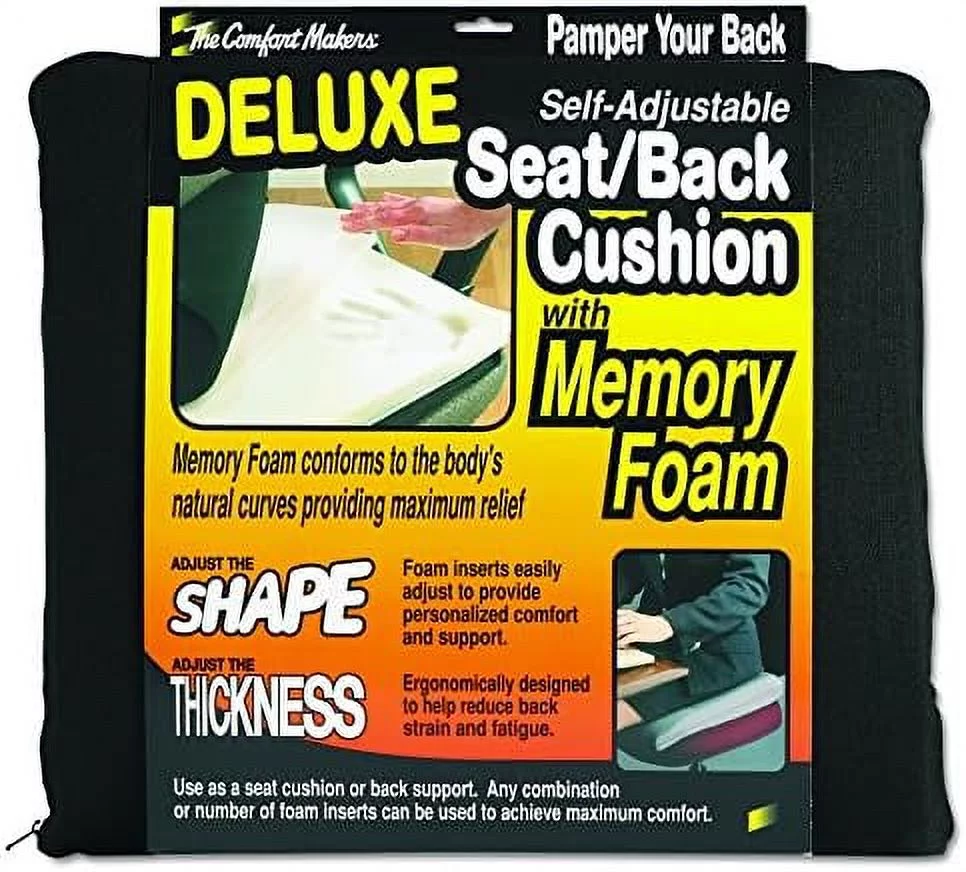 Deluxe Seat/Back Cushion w/Memory Foam, 17w x 2 3/4d x 17 1/2h, Black