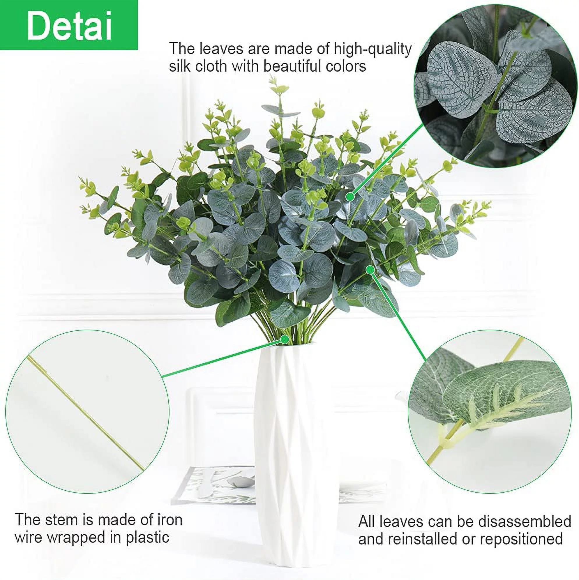 BUZIFU 25 Pcs Artificial Eucalyptus Stems Faux Eucalyptus Branches Artificial Silver Dollar Eucalyptus Leaves Eucalyptus Artificial Flowers Faux Greenery Stems for Wedding Bouquets Flower Arrangement