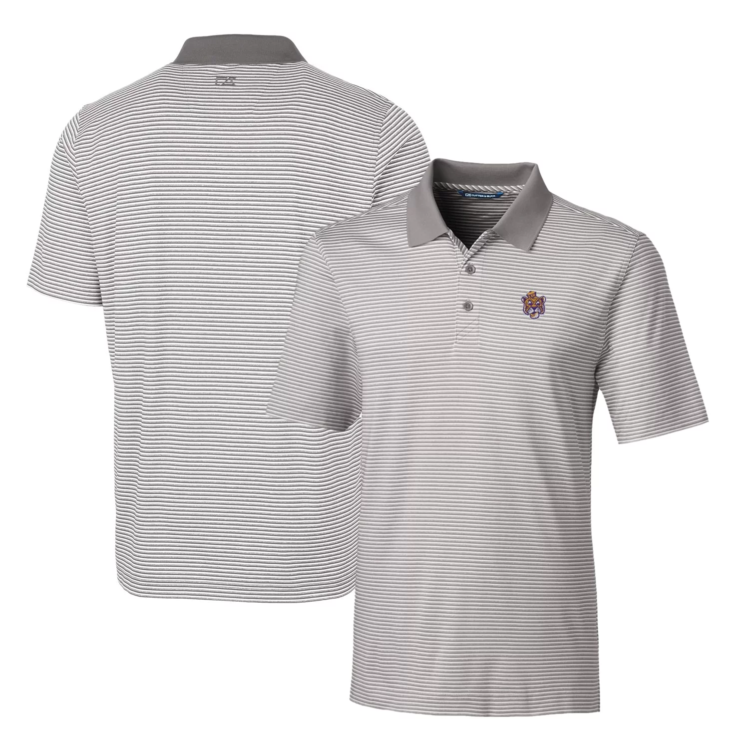 Men's Cutter & Buck Gray LSU Tigers Forge Tonal Stripe Stretch Polo