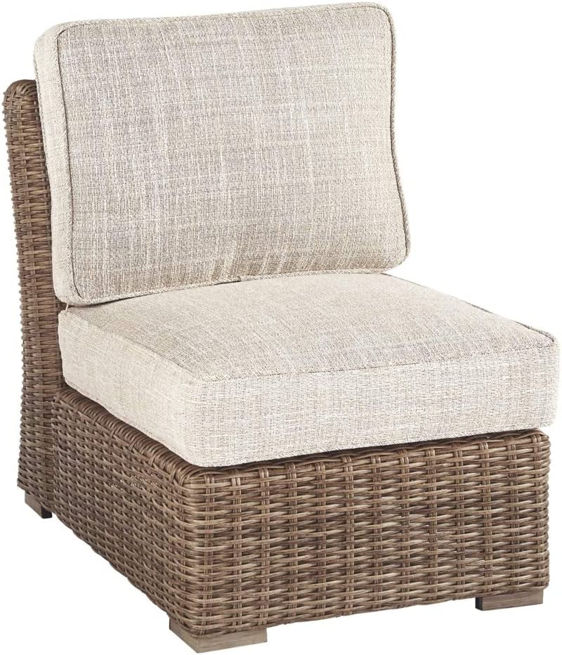 YANRUI Beachcroft Patio Farmhouse Outdoor Wicker Cushioned Armless Chair, Beige