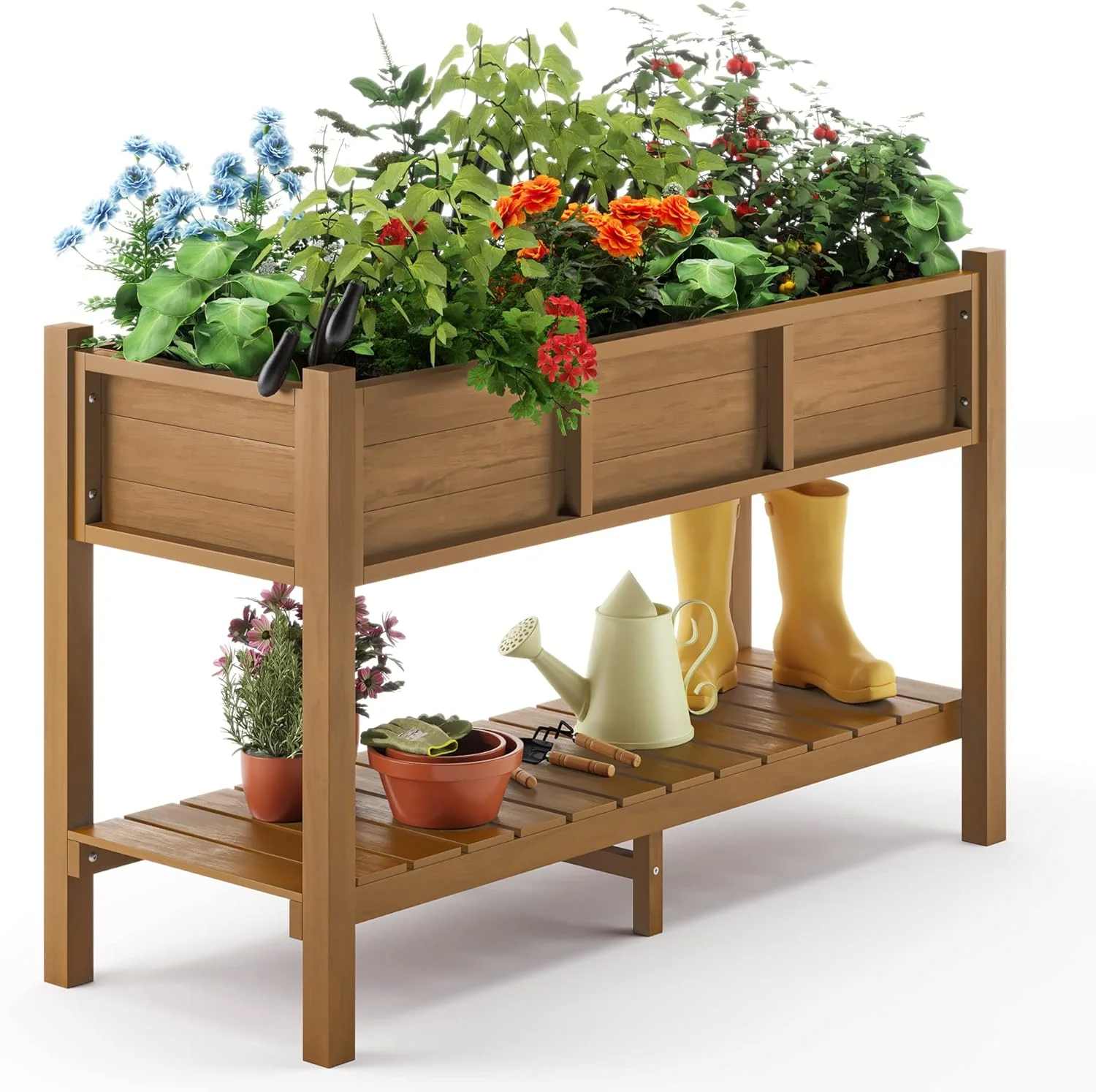 Poly Elevated Planter Box with Tools & Storage, 47x18x29 in, Weather Resistant