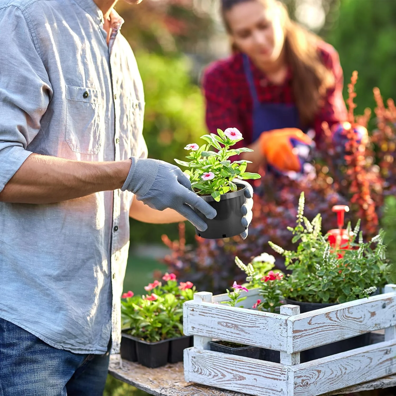 Pro Cal 10 Gallon Premium Nursery Plastic Planter Flower Herb Vegetable Garden Grow Pots with Drainage Holes for Outdoor and Indoor Use, Black, 5 Pack