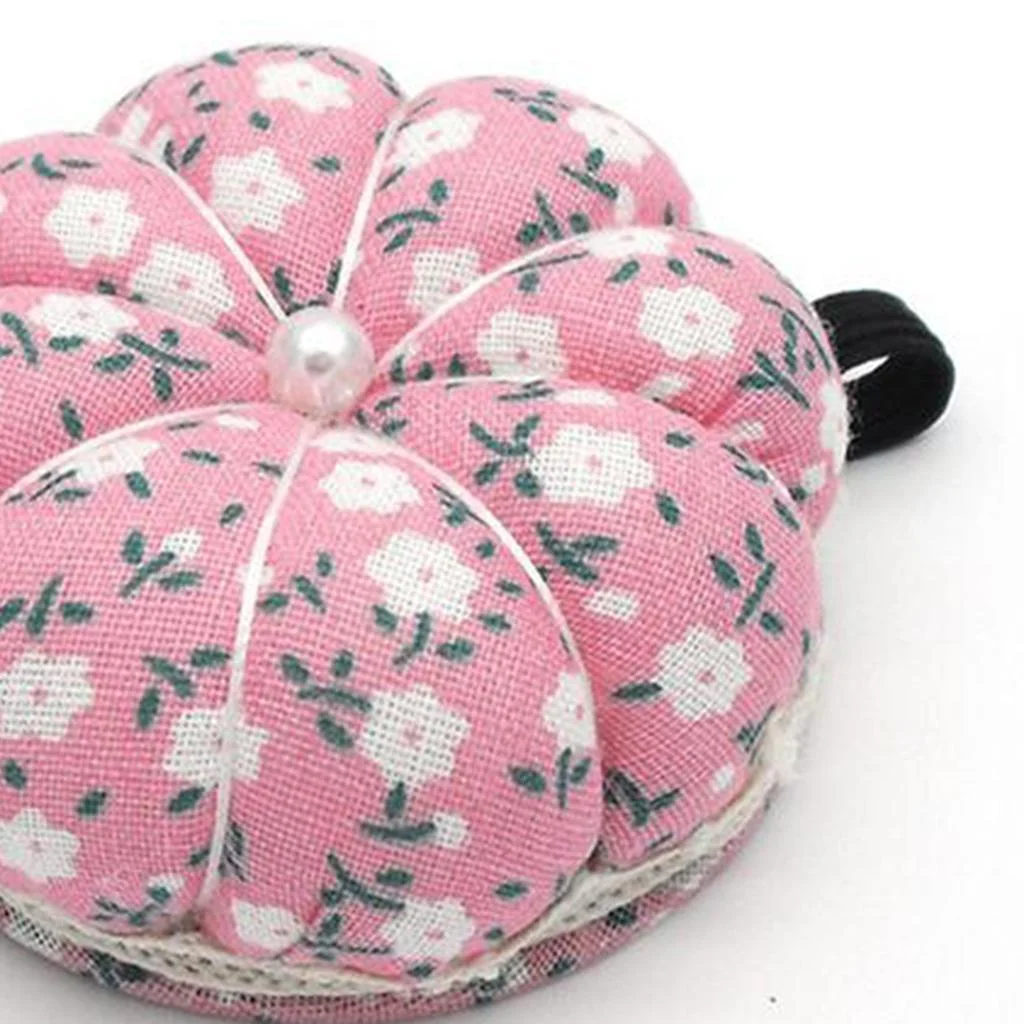 Wrist Pin Cushion Printed Flower Pumpkin Wrist Band Pin Cushions Wearable Pincushions for Sewing (flowers ) Christmas Birthdays Gift Pink