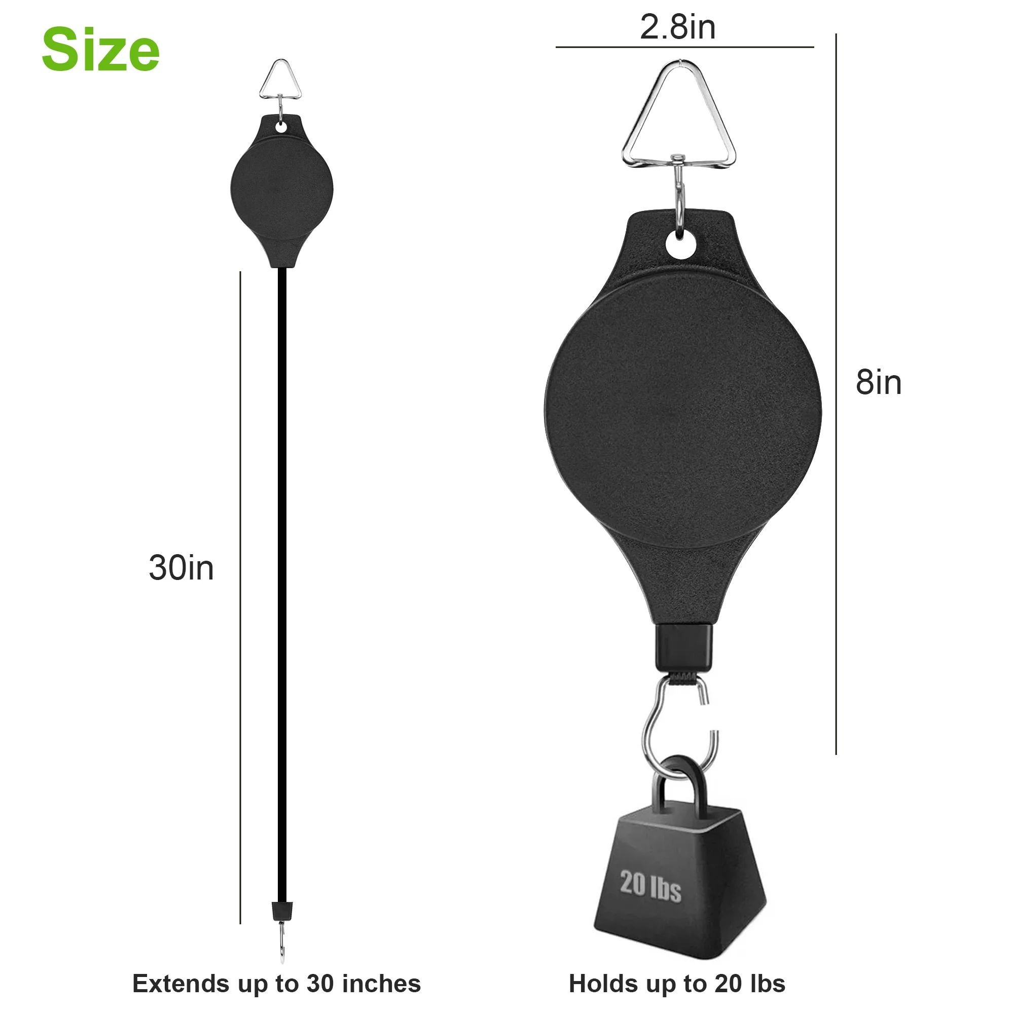 TSV 2pcs Plant Retractable Pulley, Hanger Hanging Planters Flower Basket Hook for Garden Baskets, Pots, and Birds Feeder Hang (High up and Pull Down)