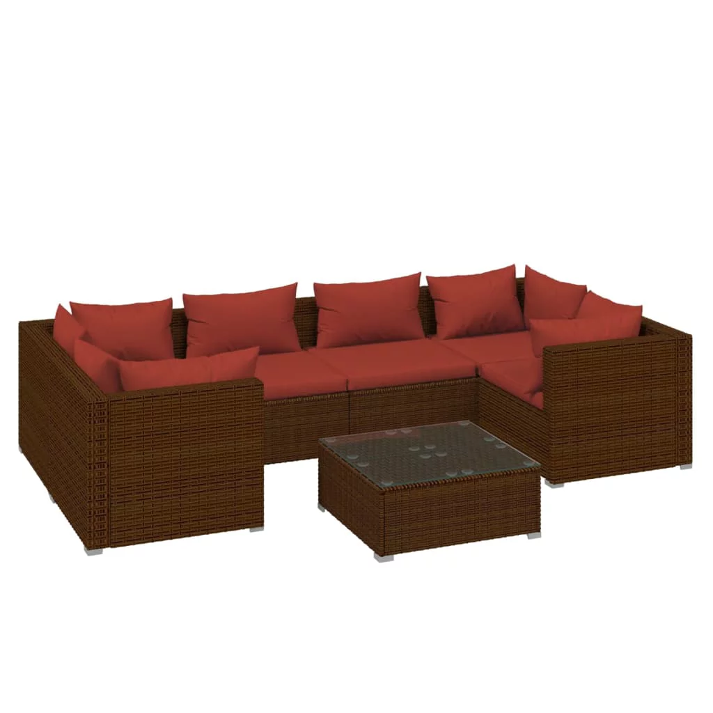 Irfora 7 Piece Patio Set with Cushions Poly Rattan Brown