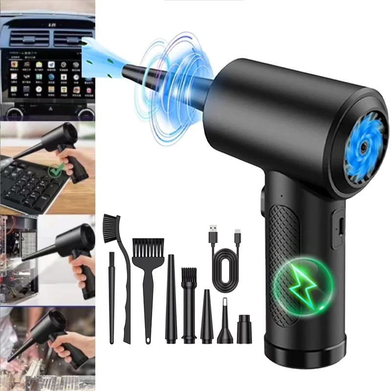 Compressed Air Duster, 3-Gear to 91000RPM Electric Air Duster Portable Air Blower with LED Light, 7600mAhRechargeable Cordless Air Duster for Computer Keyboard Fast Charge