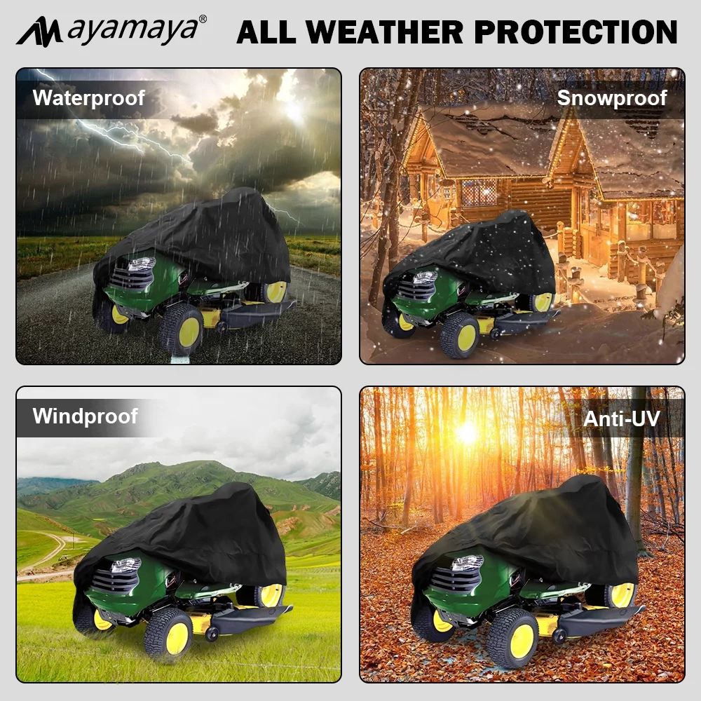 Riding Lawn Mower Cover,AYAMAYA Waterproof Windproof Lawn Tractor Cover for Outdoor,Durable Heavy Duty 210D Covers for Lawn Weeder,Universal Anti UV Dust Snow Adjustable Lawn Mower Covers(Black)